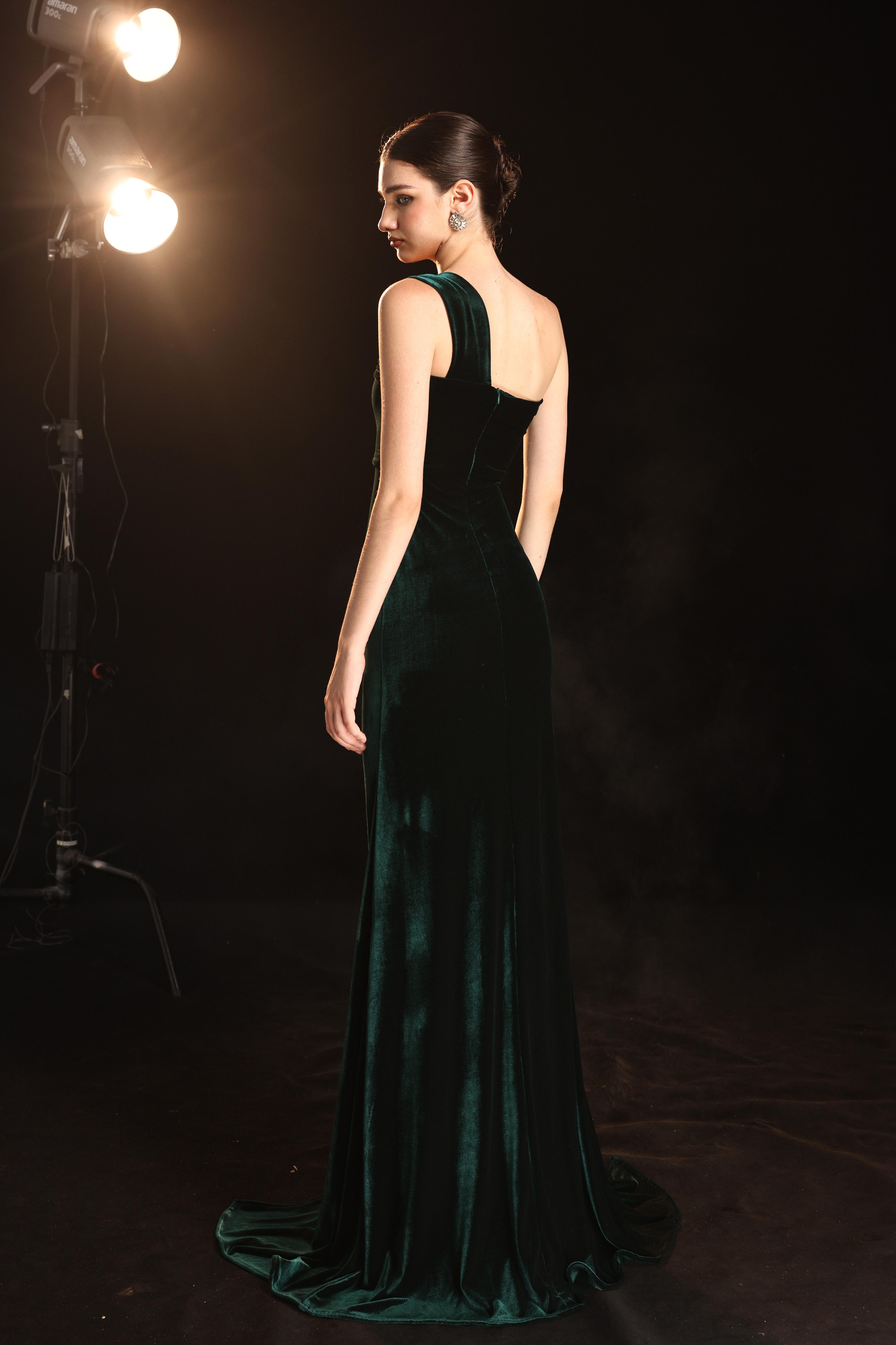 One shoulder velvet gown