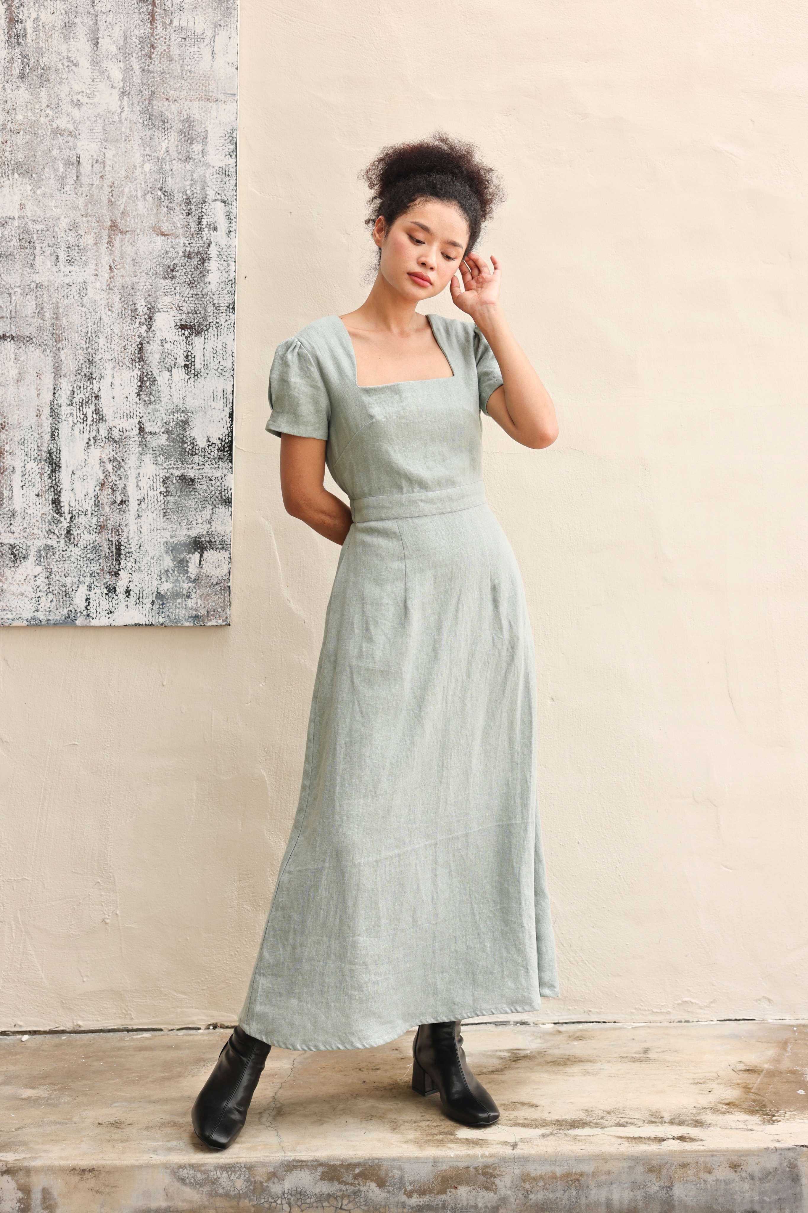 Open back linen dress
