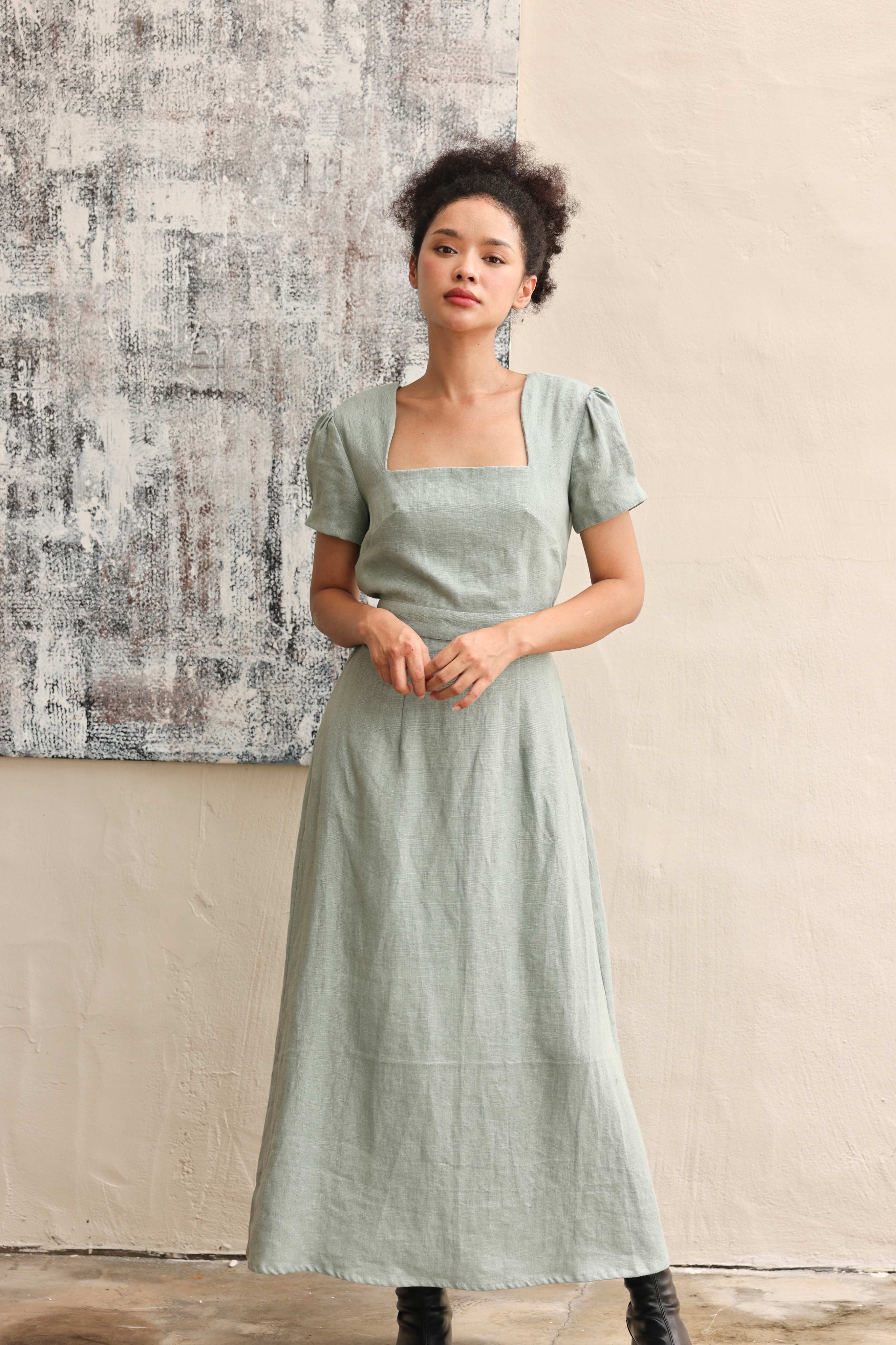 Open back linen dress