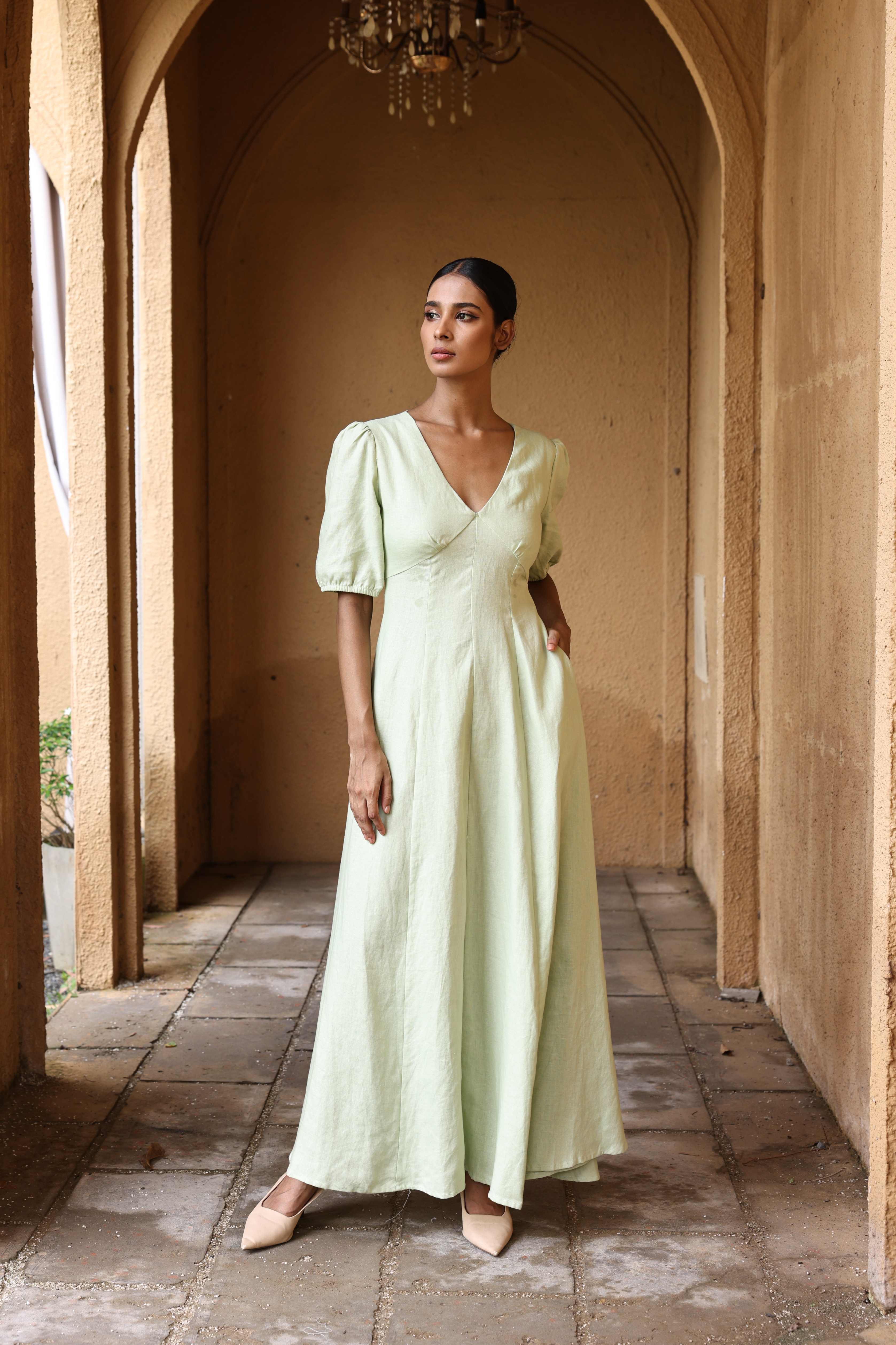 Open-back linen maxi dress