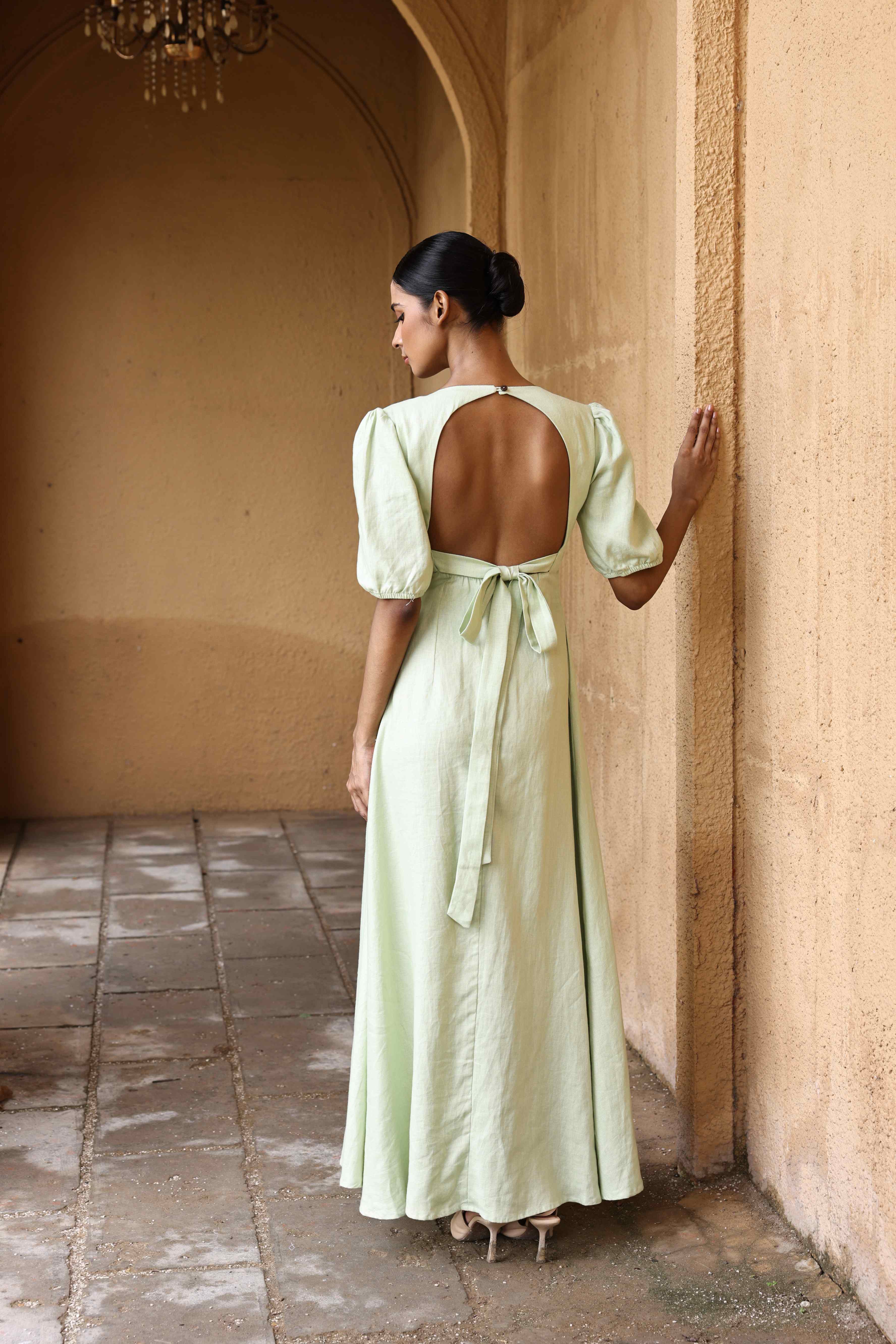 Open-back linen maxi dress