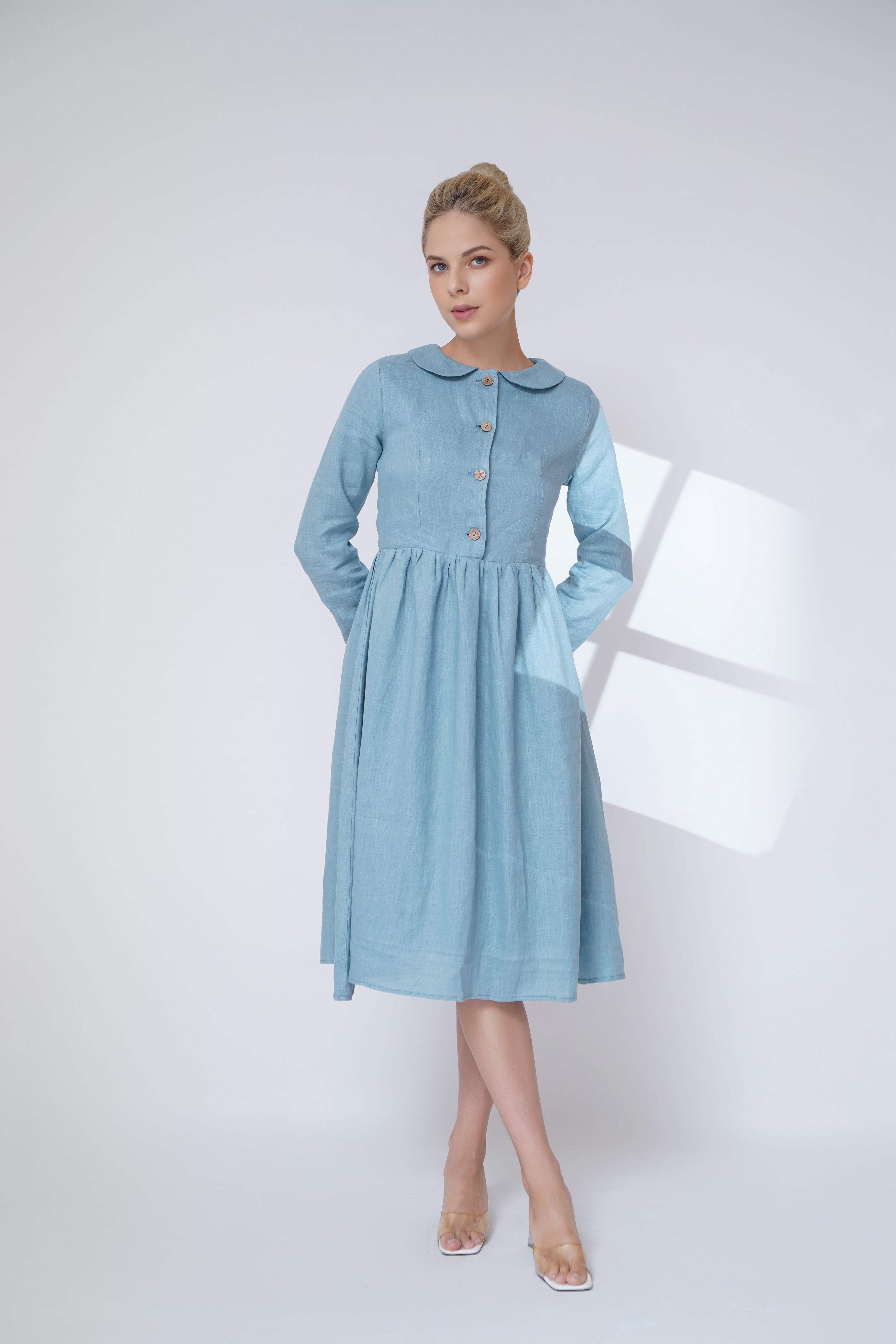 peter pan collar linen dress