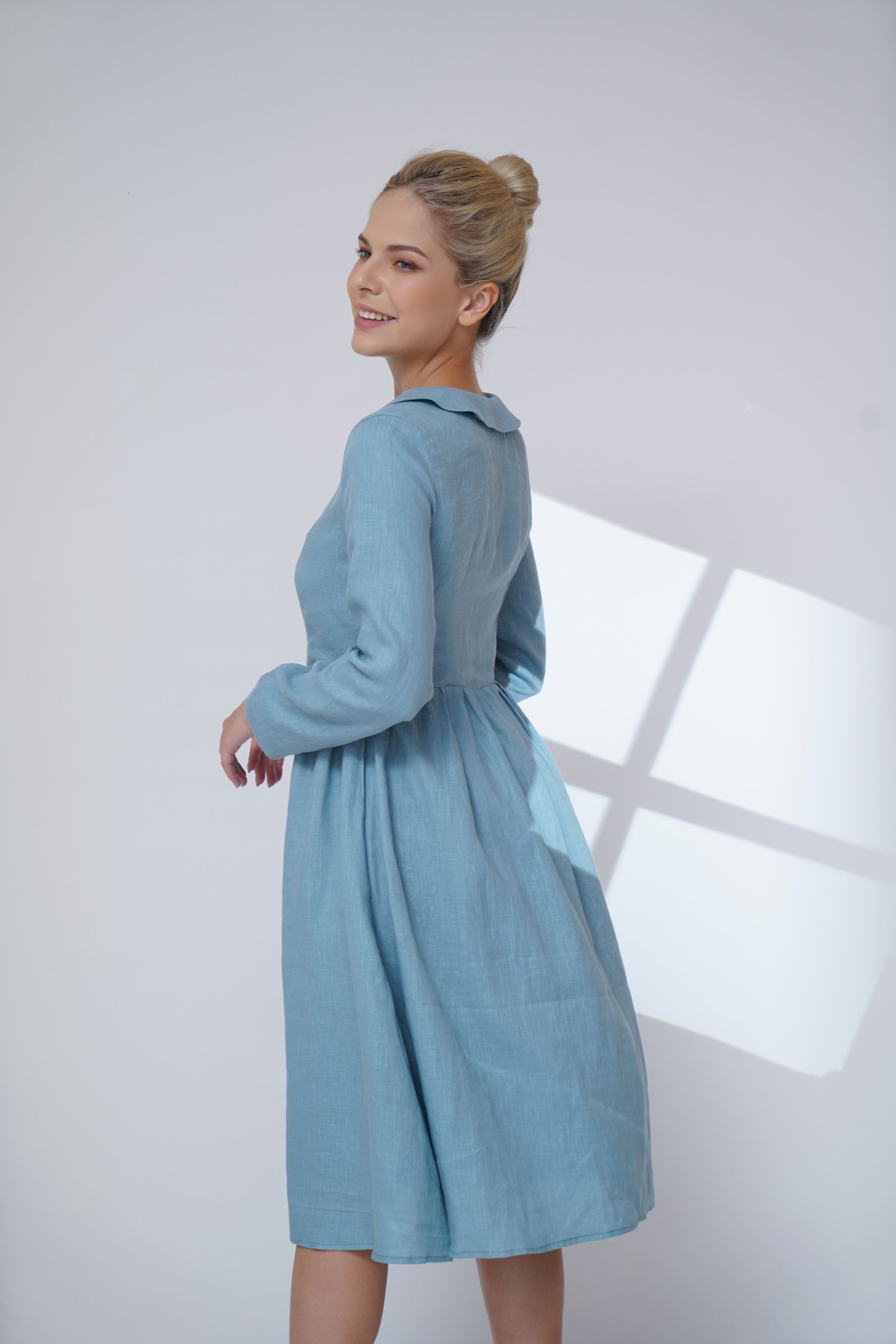 peter pan collar linen dress