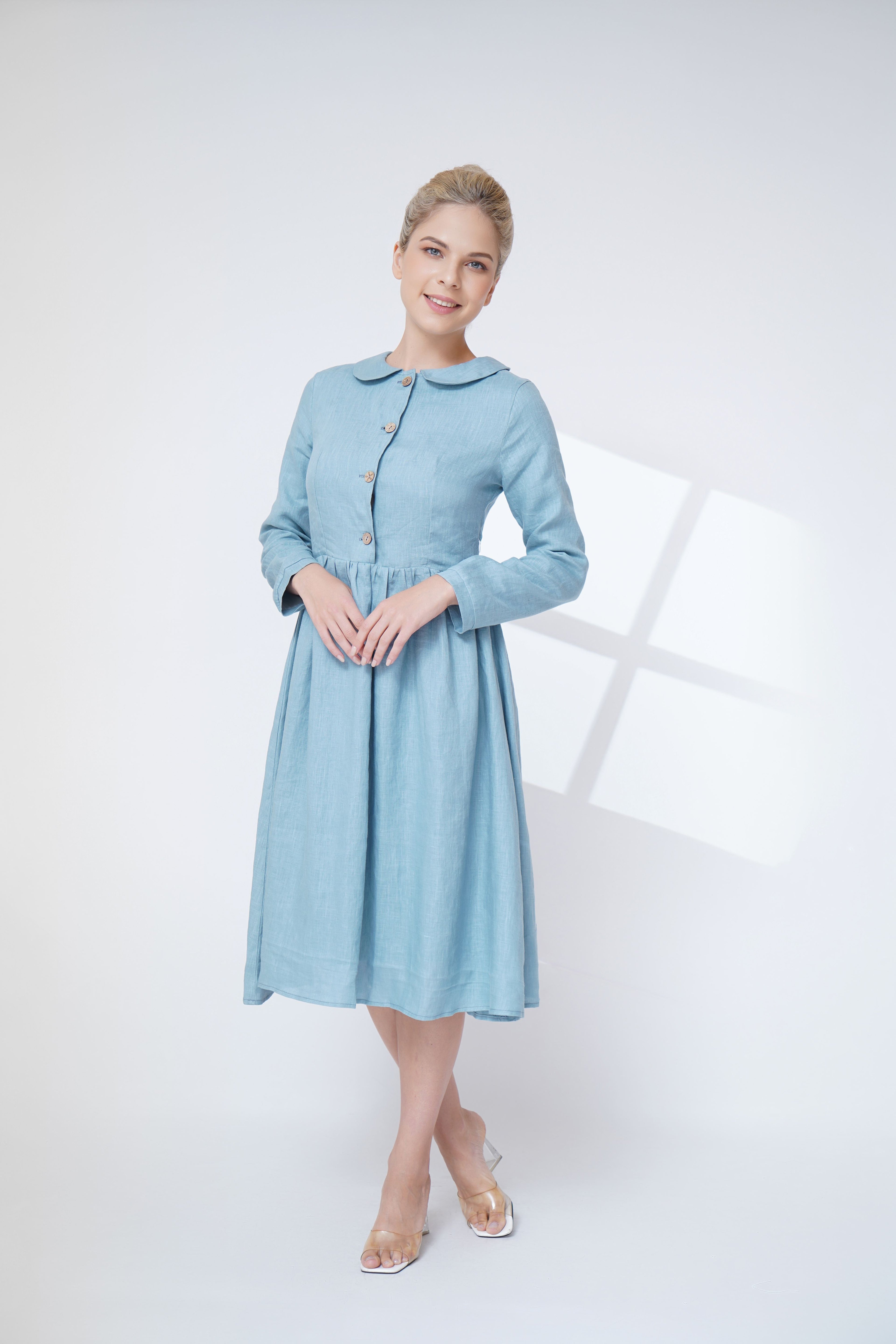 peter pan collar linen dress