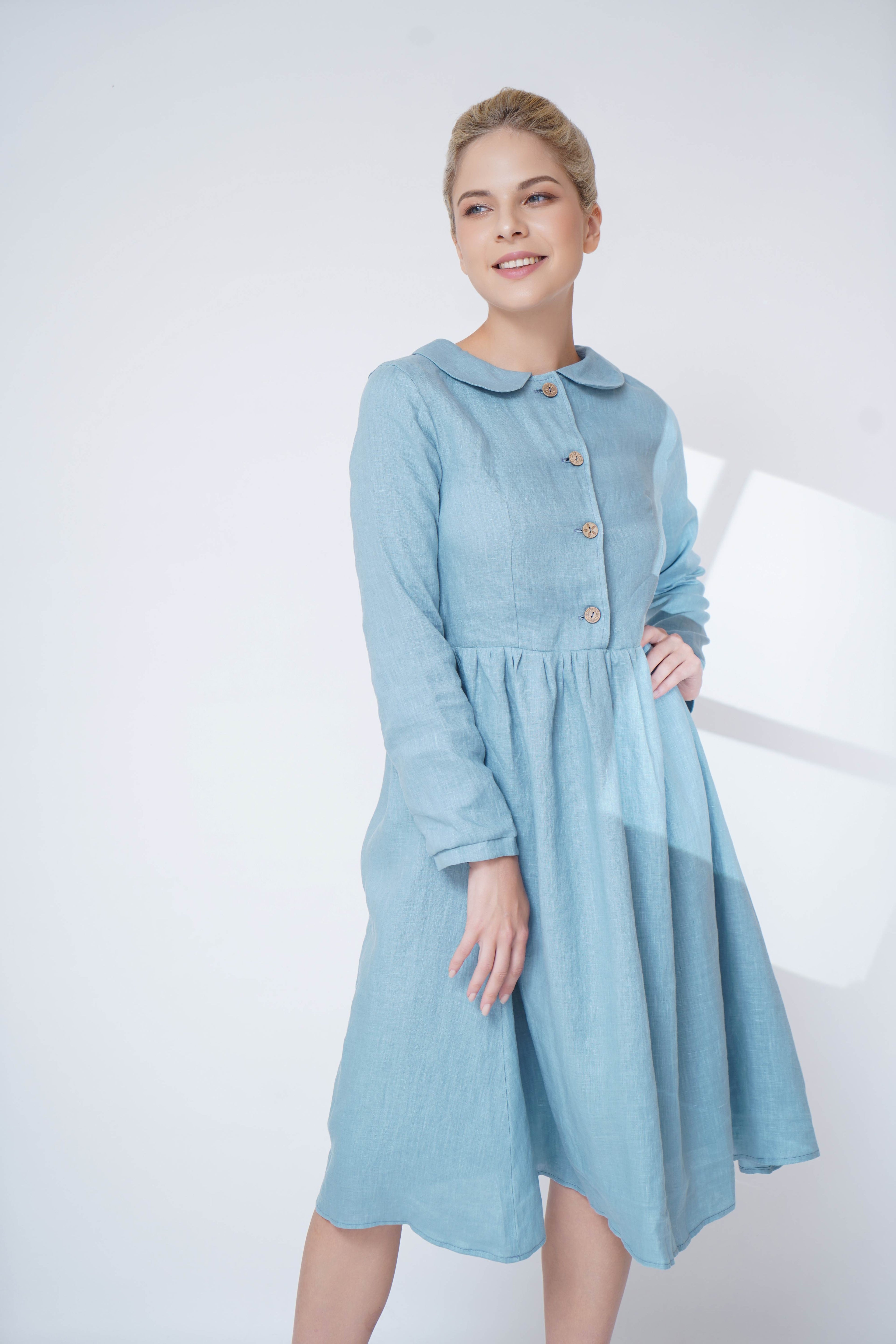 peter pan collar linen dress