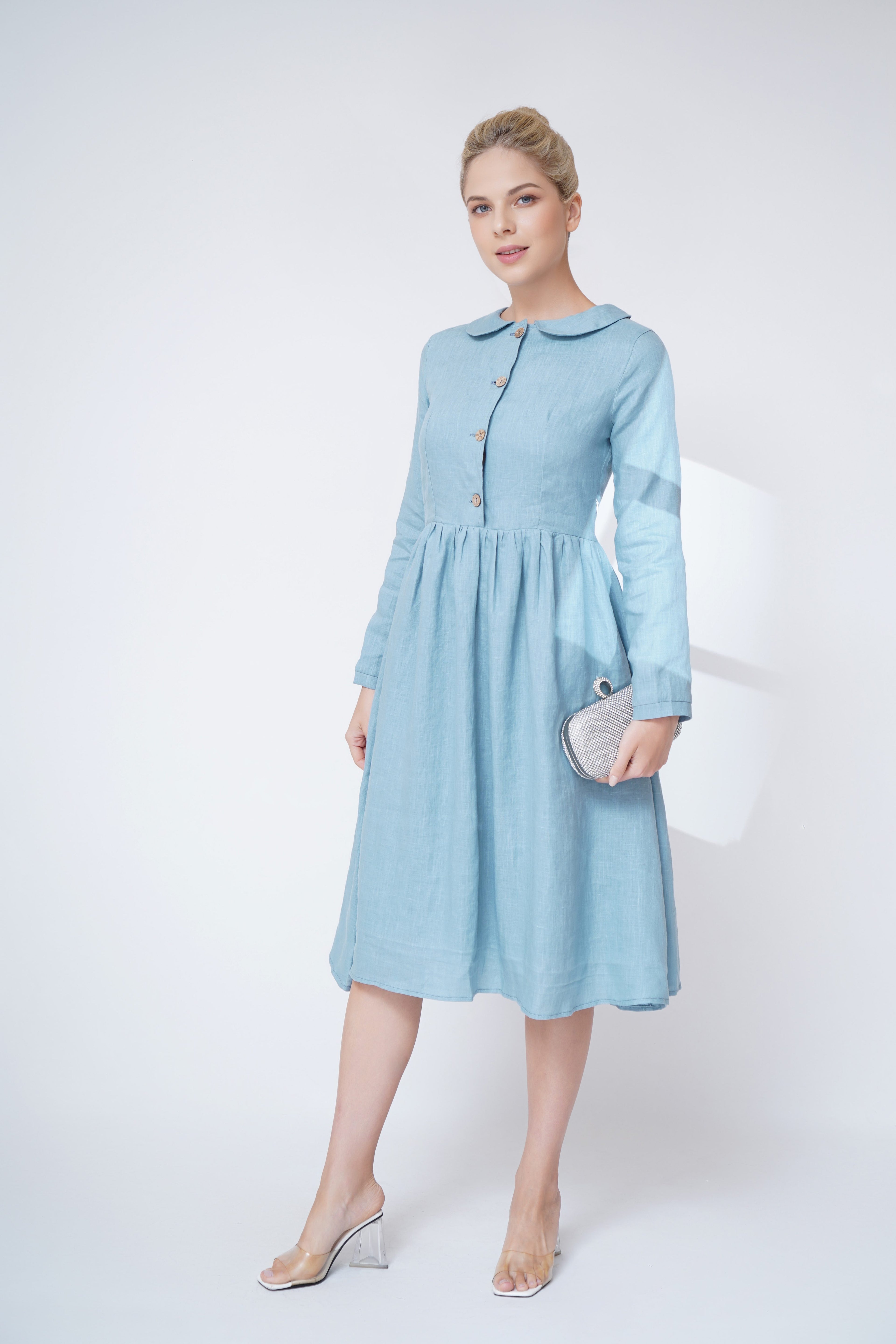 peter pan collar linen dress