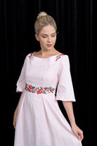 Pink linen embroidered dress