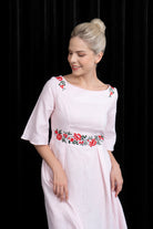 Pink linen embroidered dress