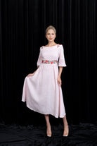 Pink linen embroidered dress