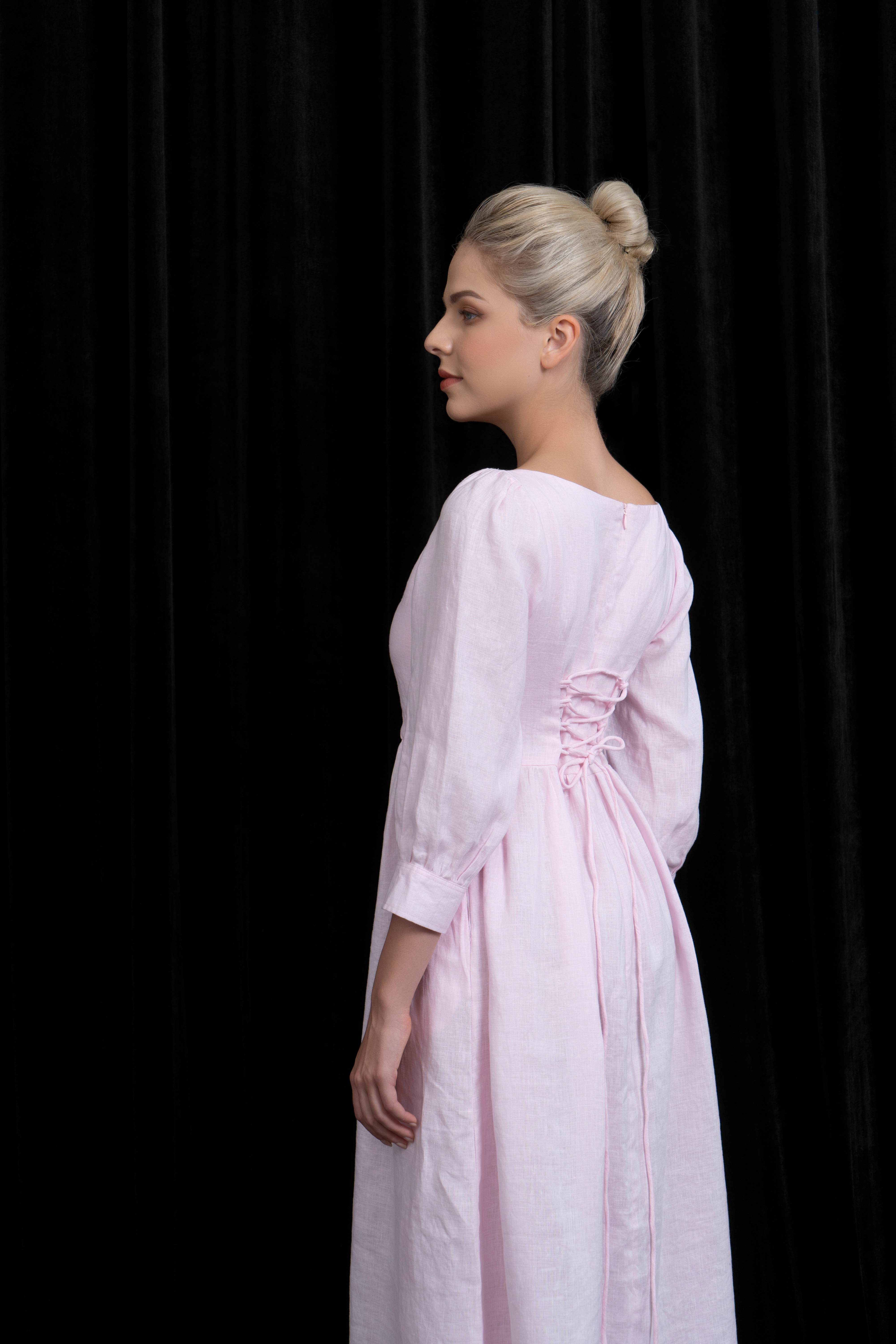 Pink linen maxi dress