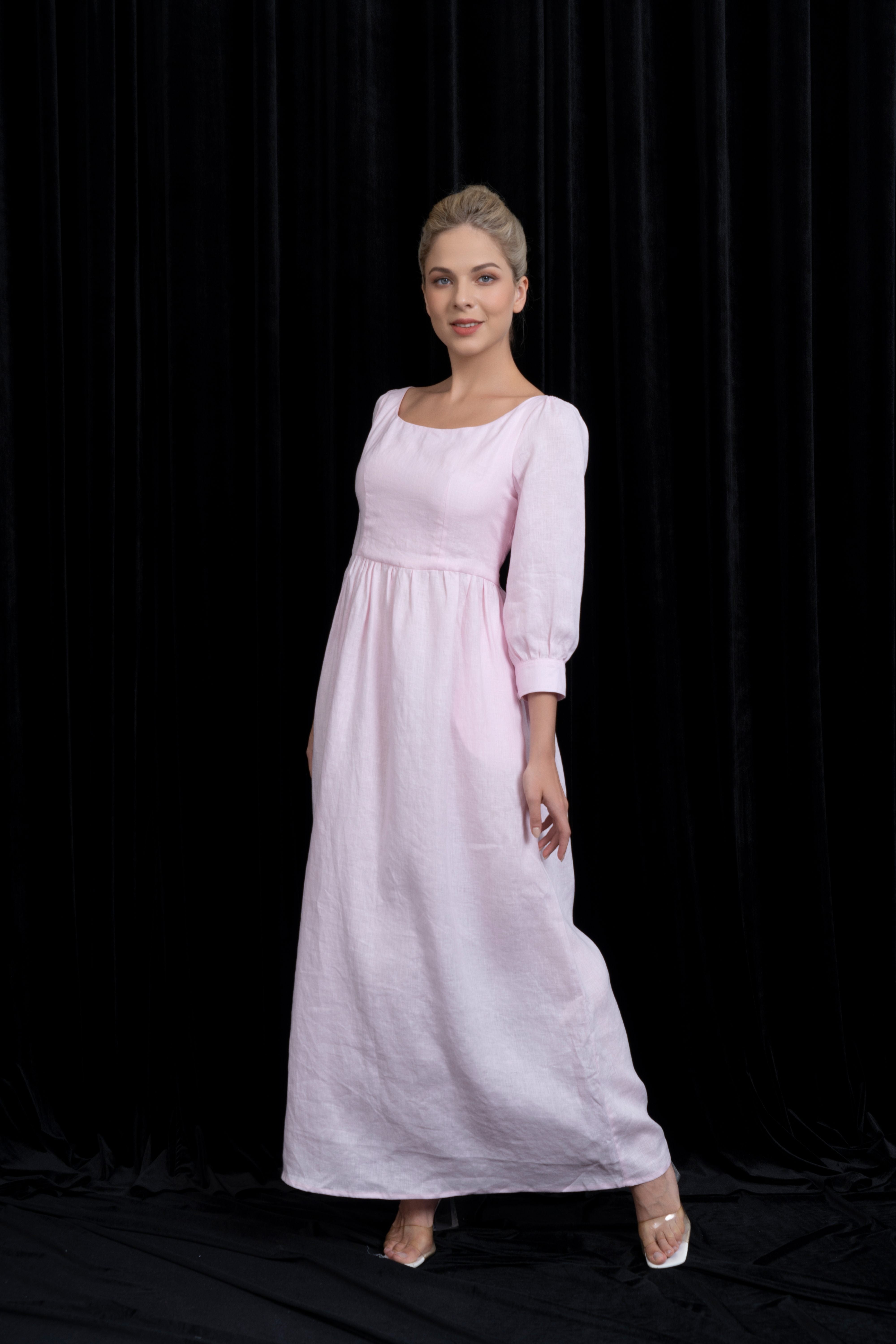 Pink linen maxi dress