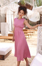 Pink linen midi dress
