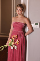pink velvet bridesmaid dress