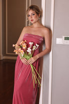 pink velvet bridesmaid dress