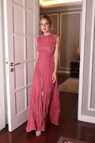 pink velvet floor-length dress 