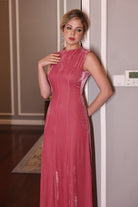 pink velvet floor-length dress 