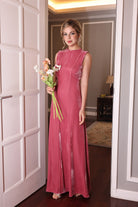 pink velvet floor-length dress 