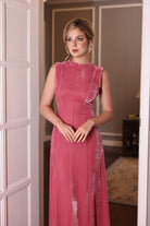 pink velvet floor-length dress 