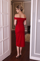 pink velvet off-shoulder dress