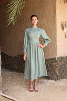 Pleated bodice linen dress