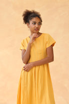 Pleated flare linen midi dress