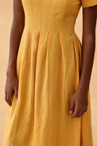 Pleated flare linen midi dress
