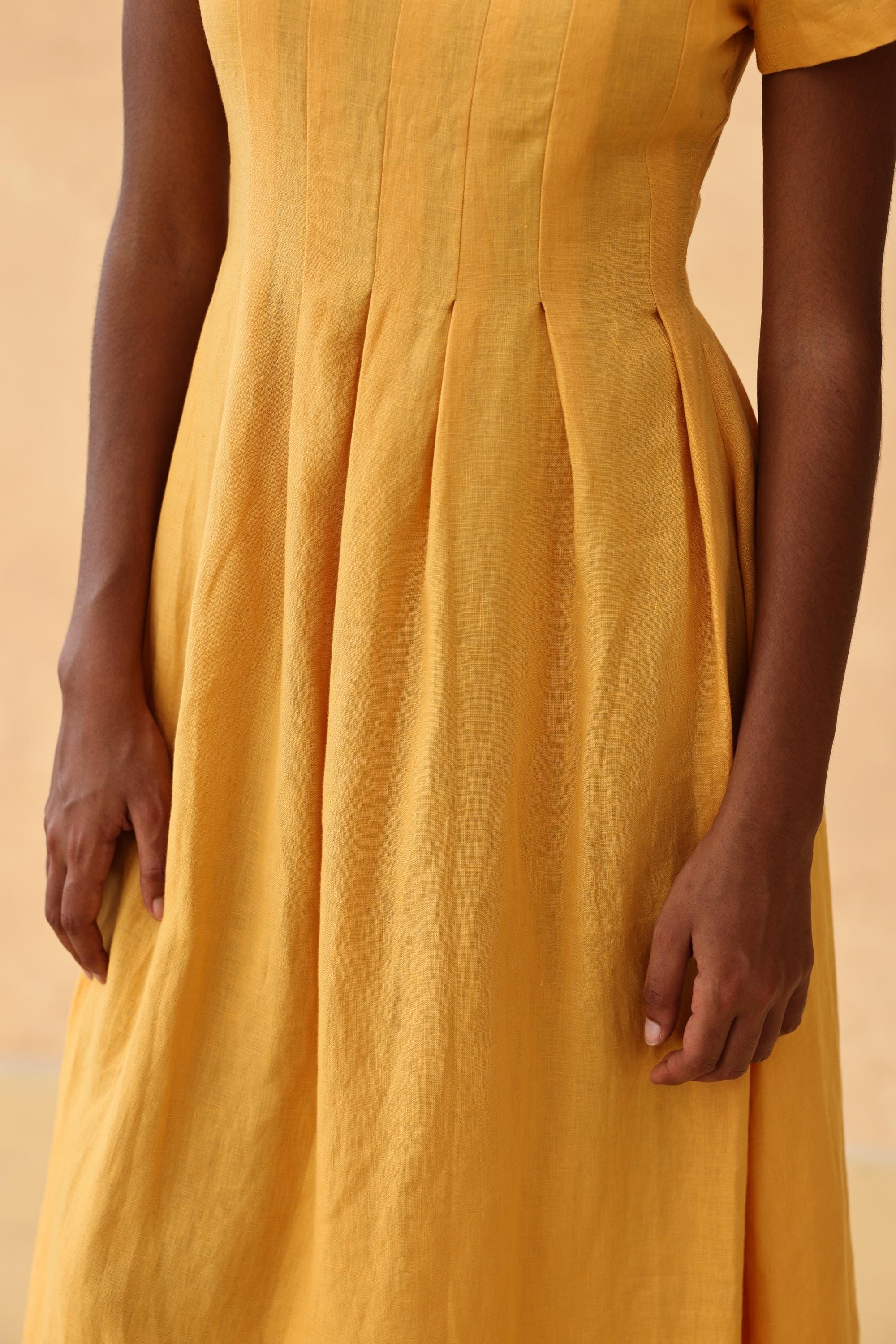 Pleated flare linen midi dress