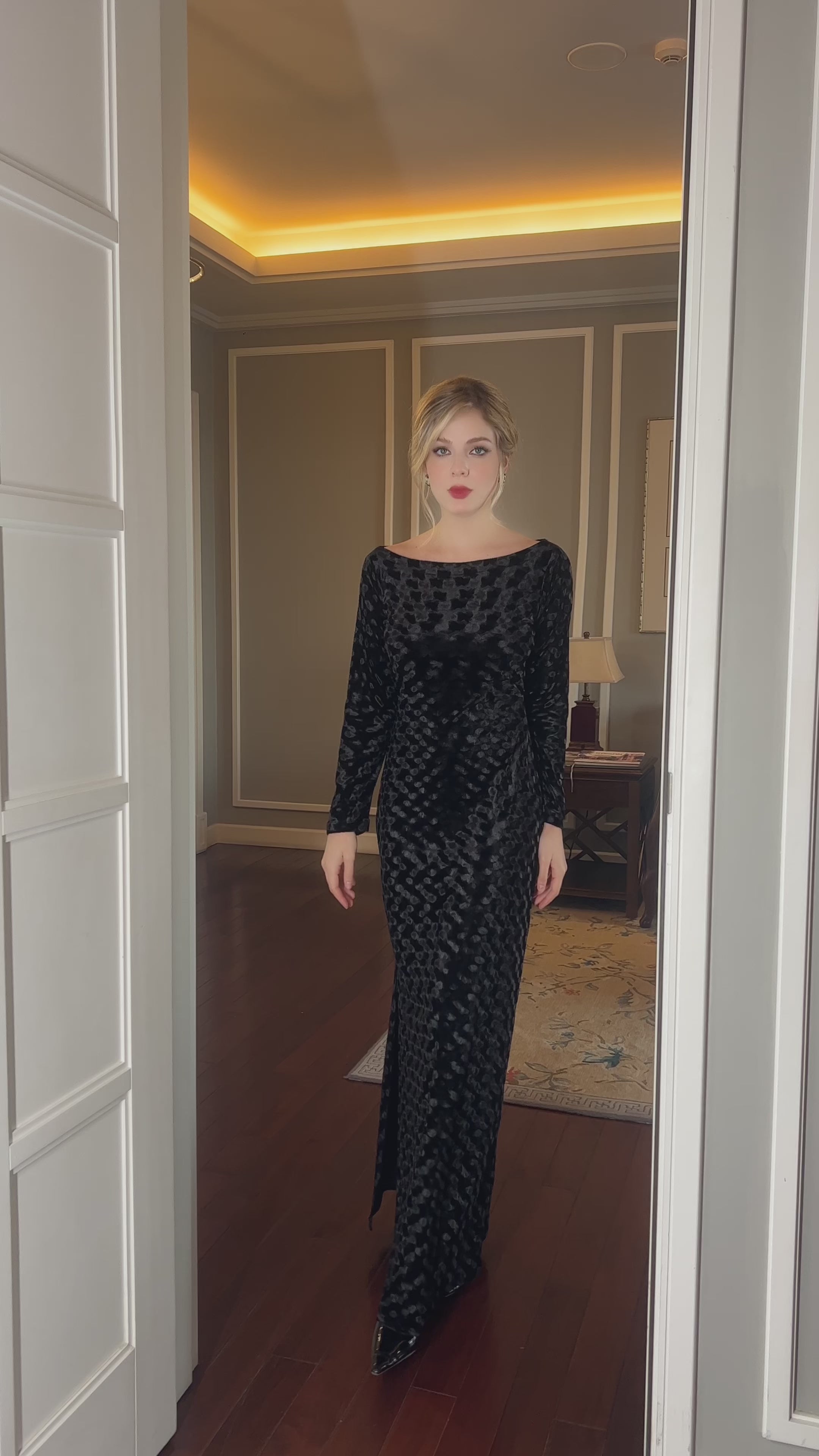 Long black velvet dress