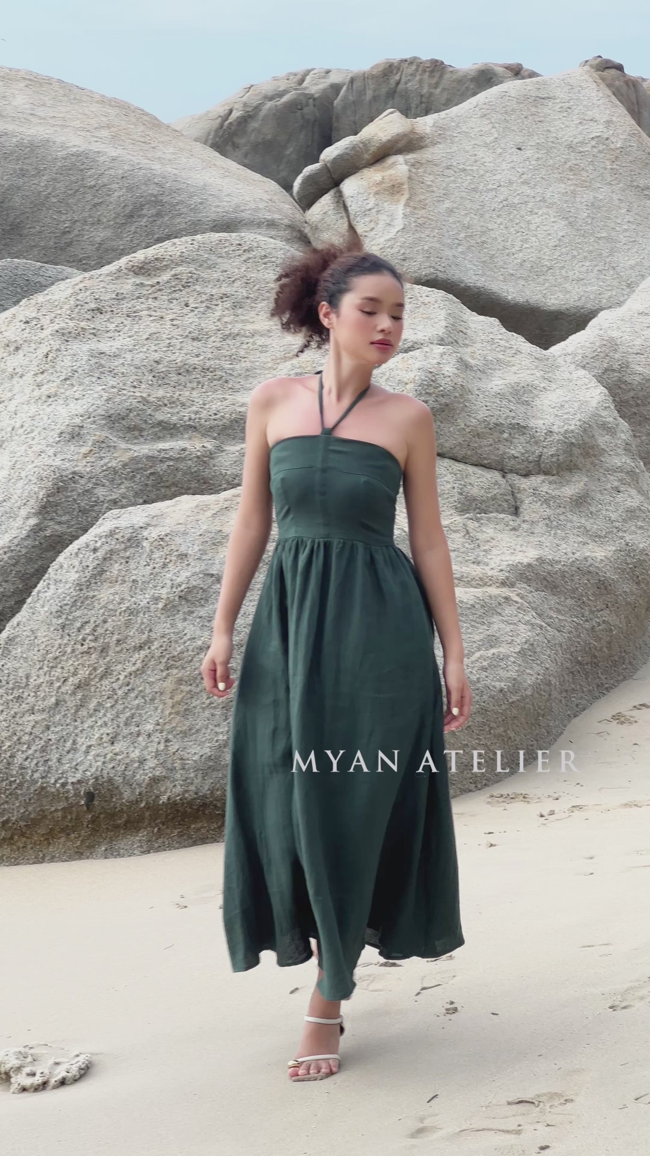 Halter tie linen dress