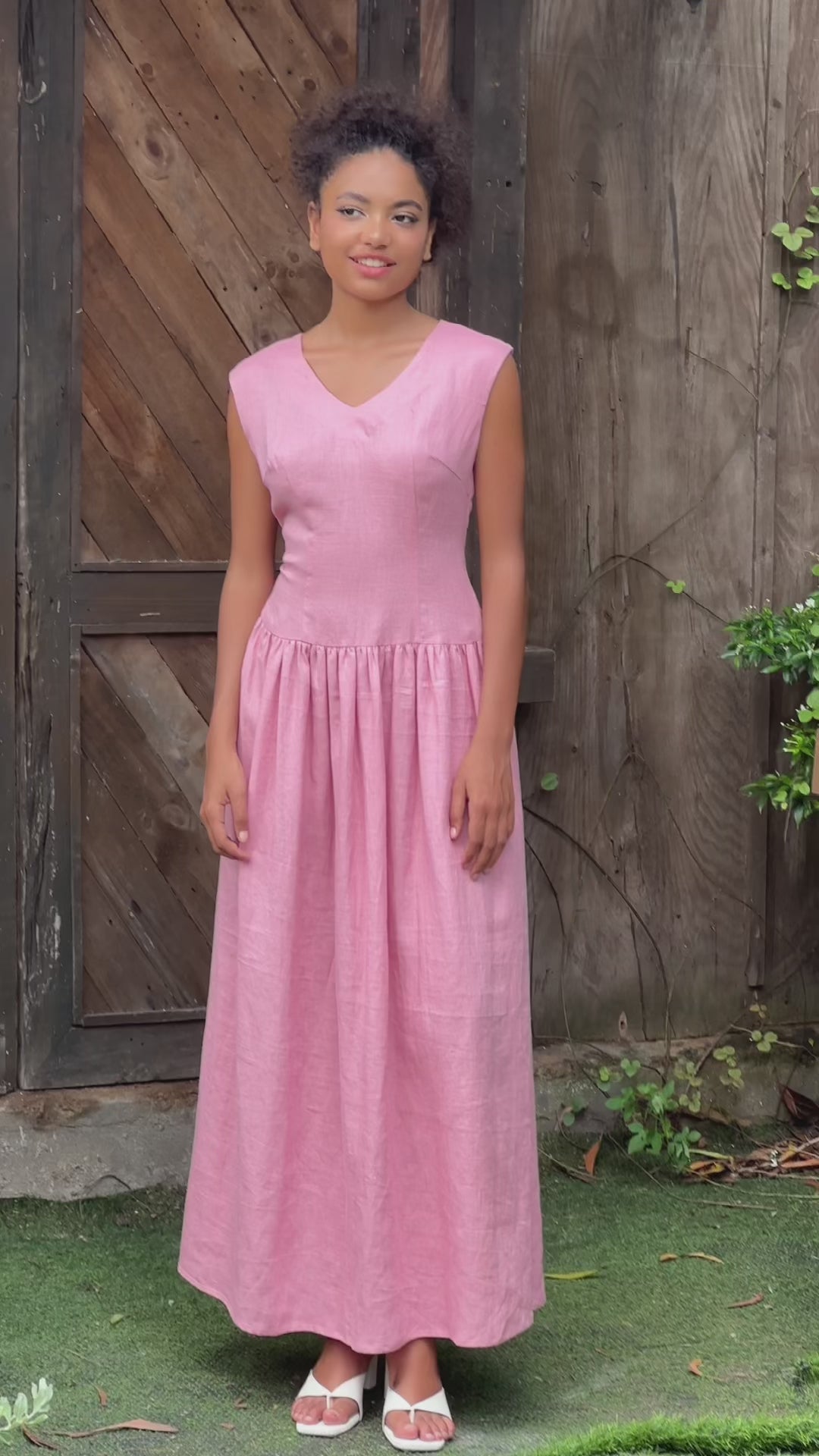 Dropped waist linen dress