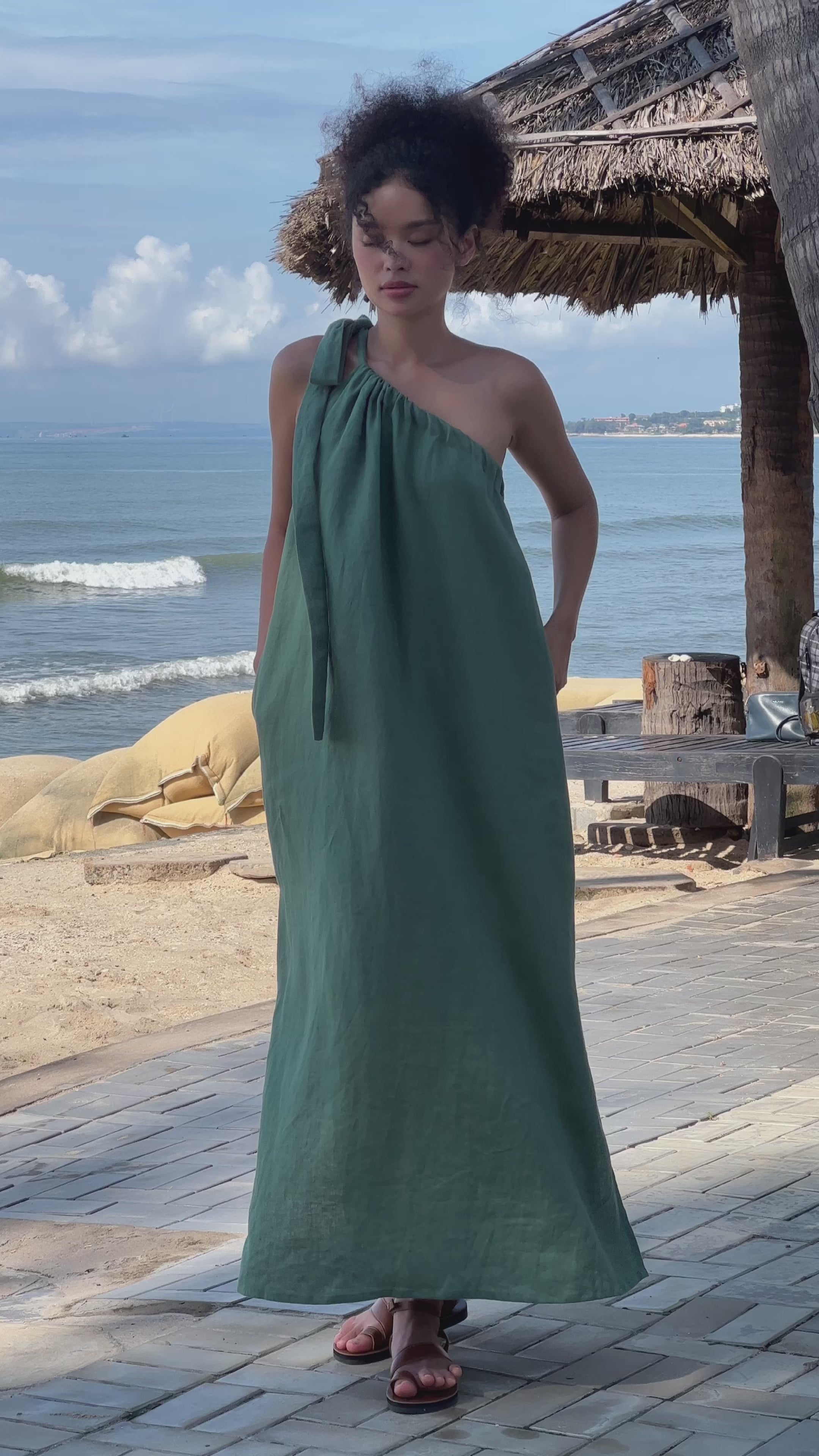 One shoulder linen dress