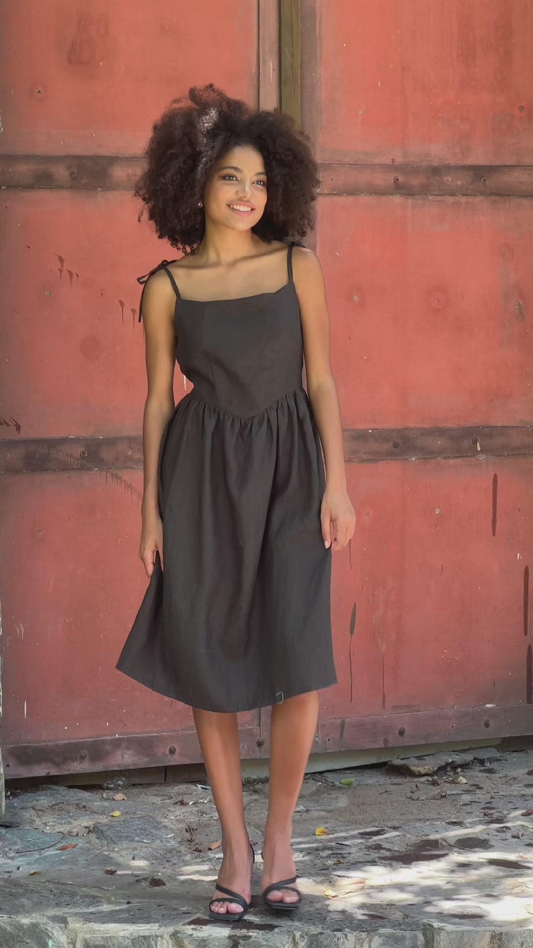 Tie strap linen dress