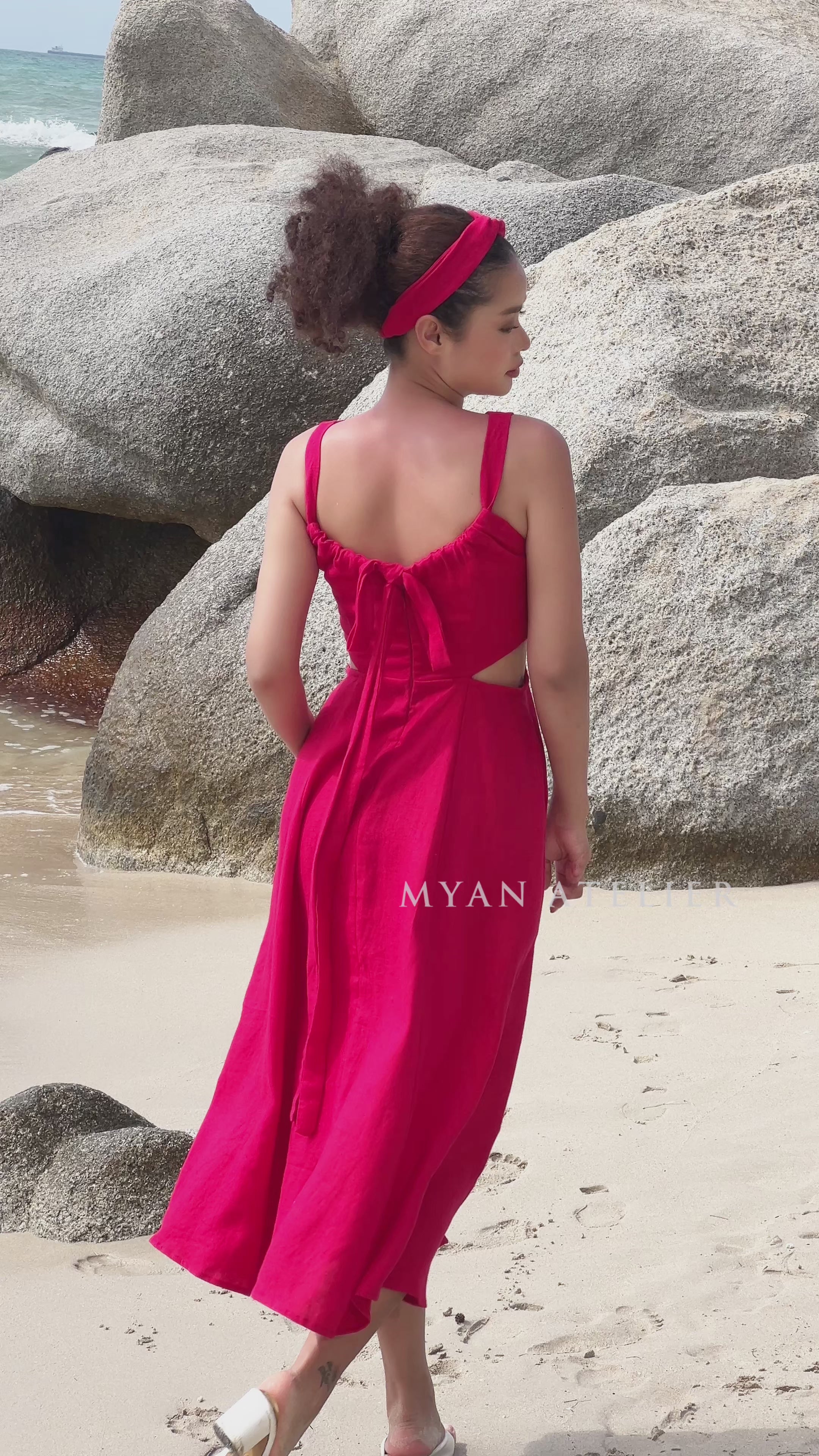 Side cut-out linen dress