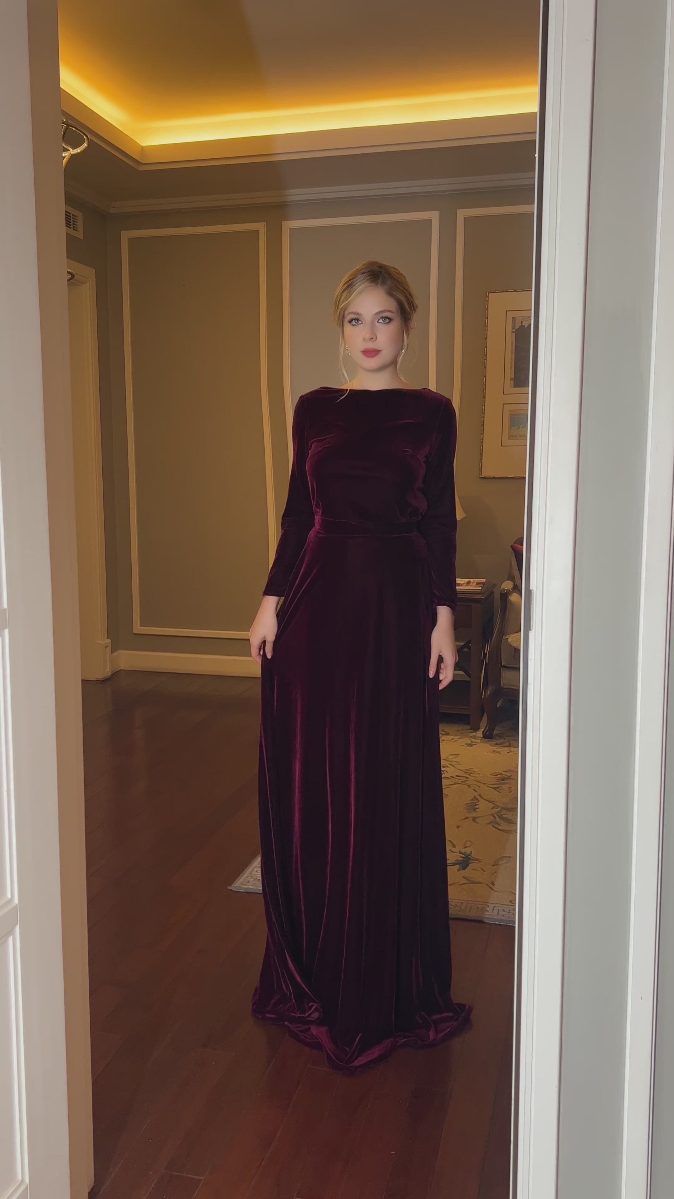 classic wine velvet maxi dress