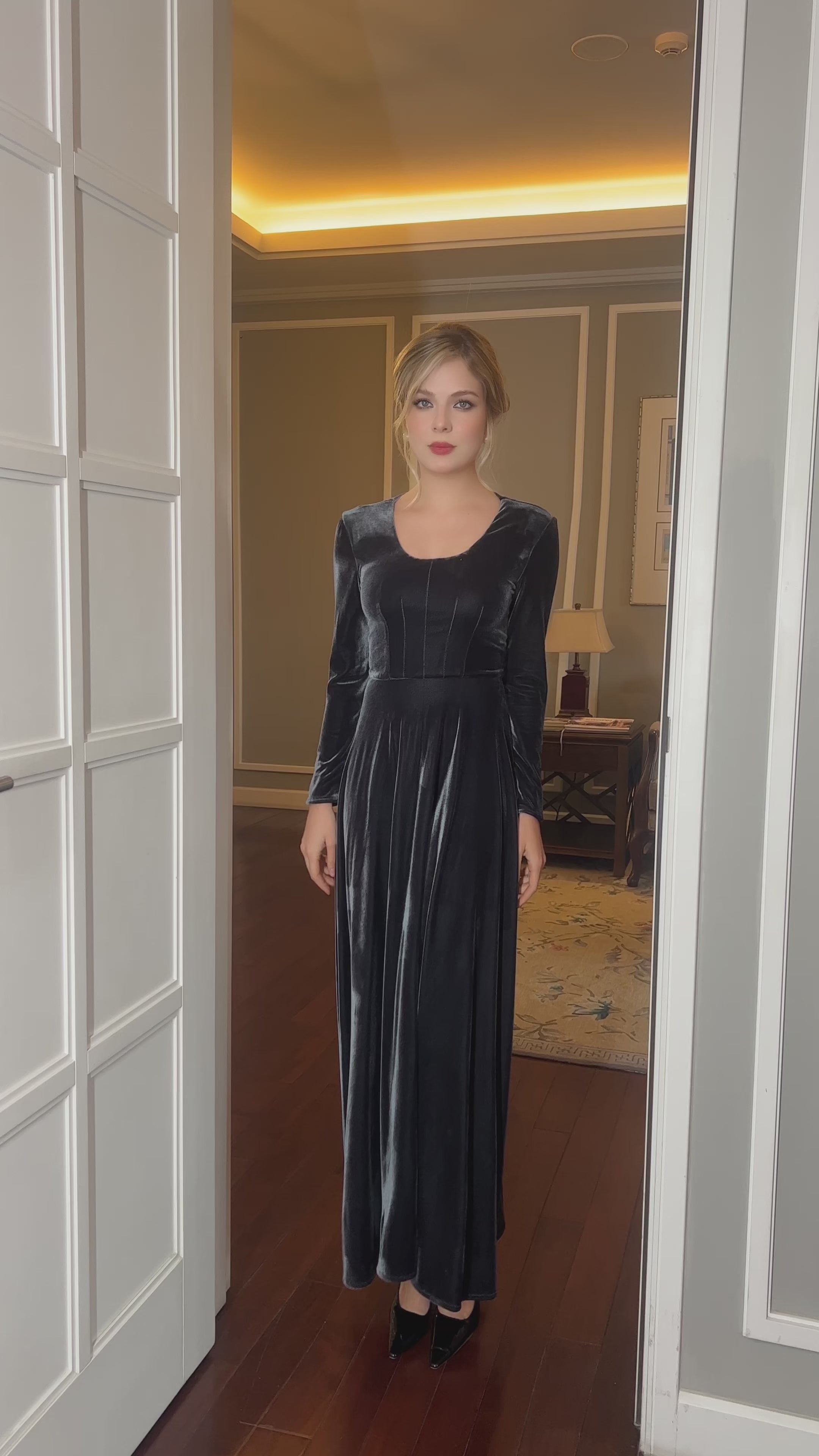 charcoal velvet maxi dress