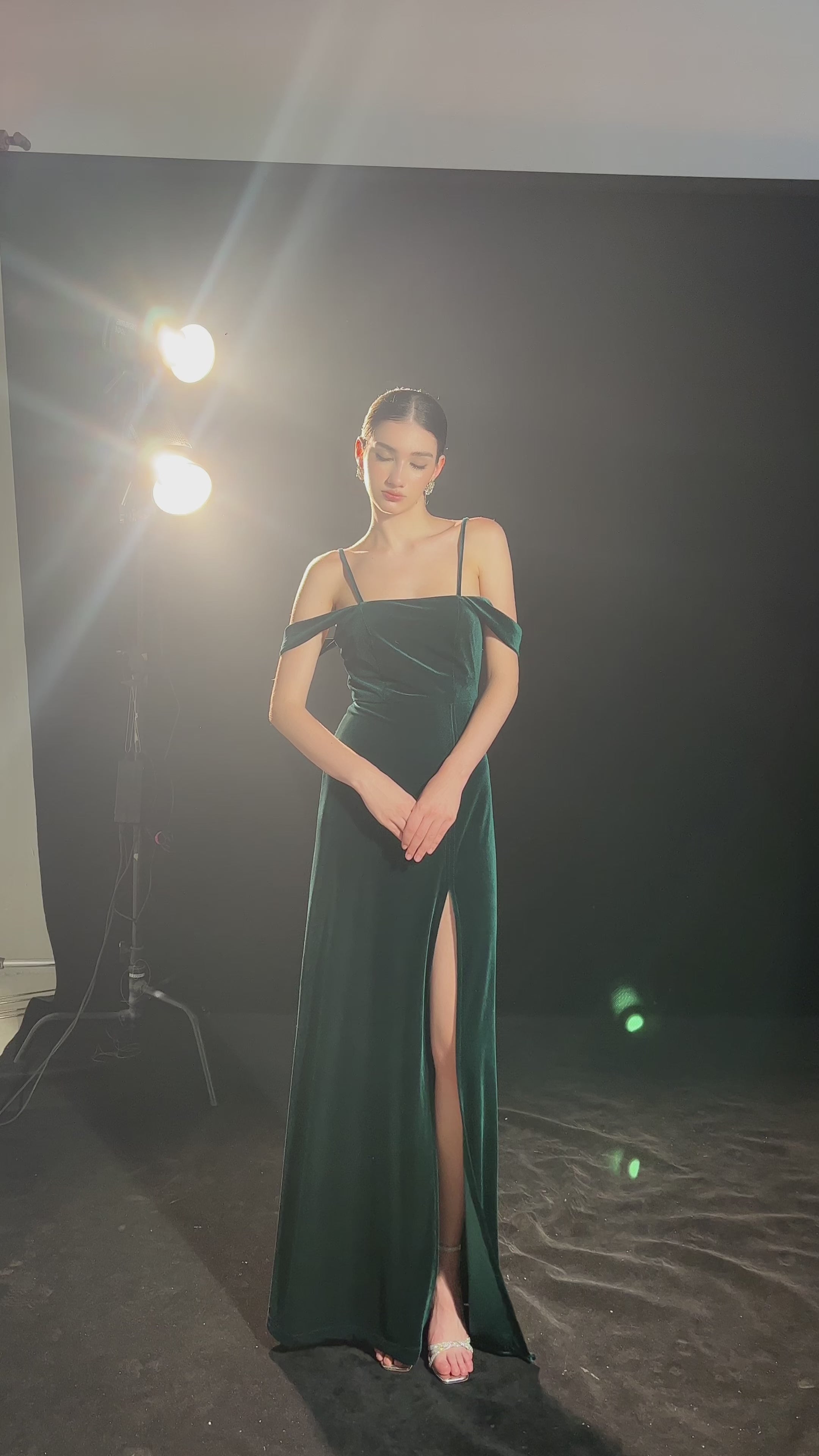 Strappy off-the-shoulder velvet dress