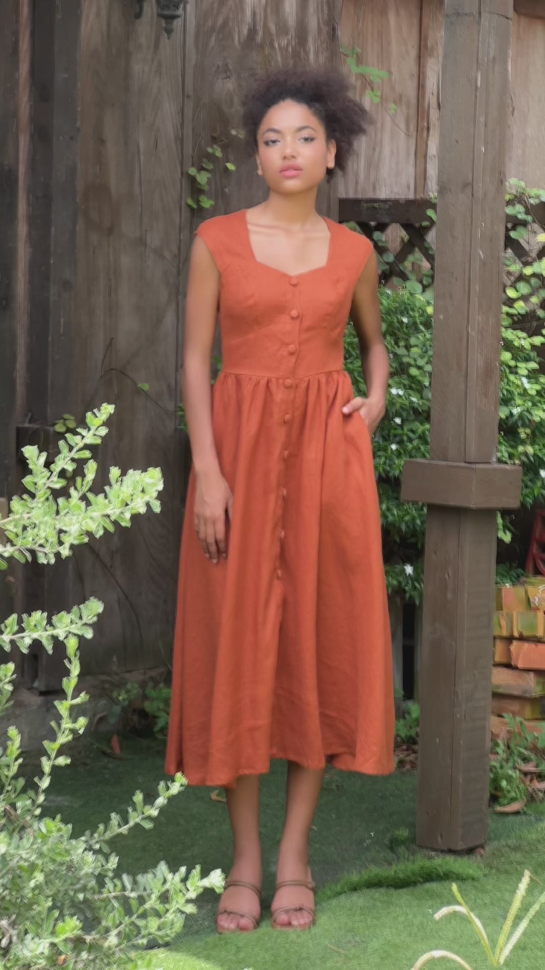 Front button linen summer dress