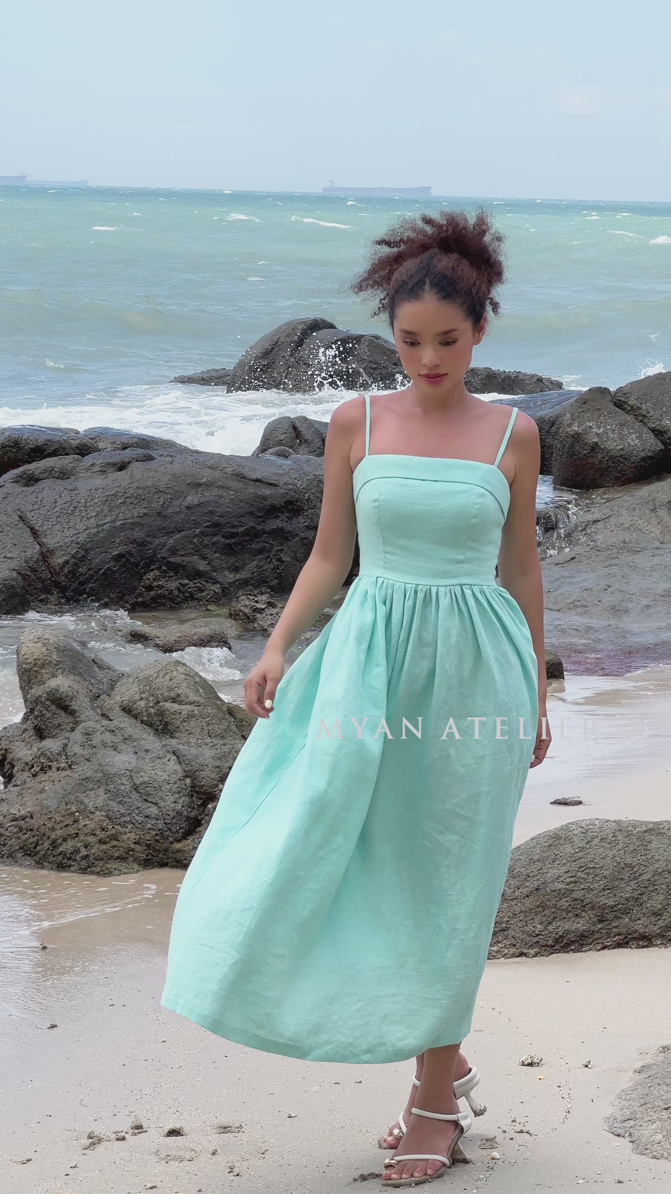 Smocked back linen dress 