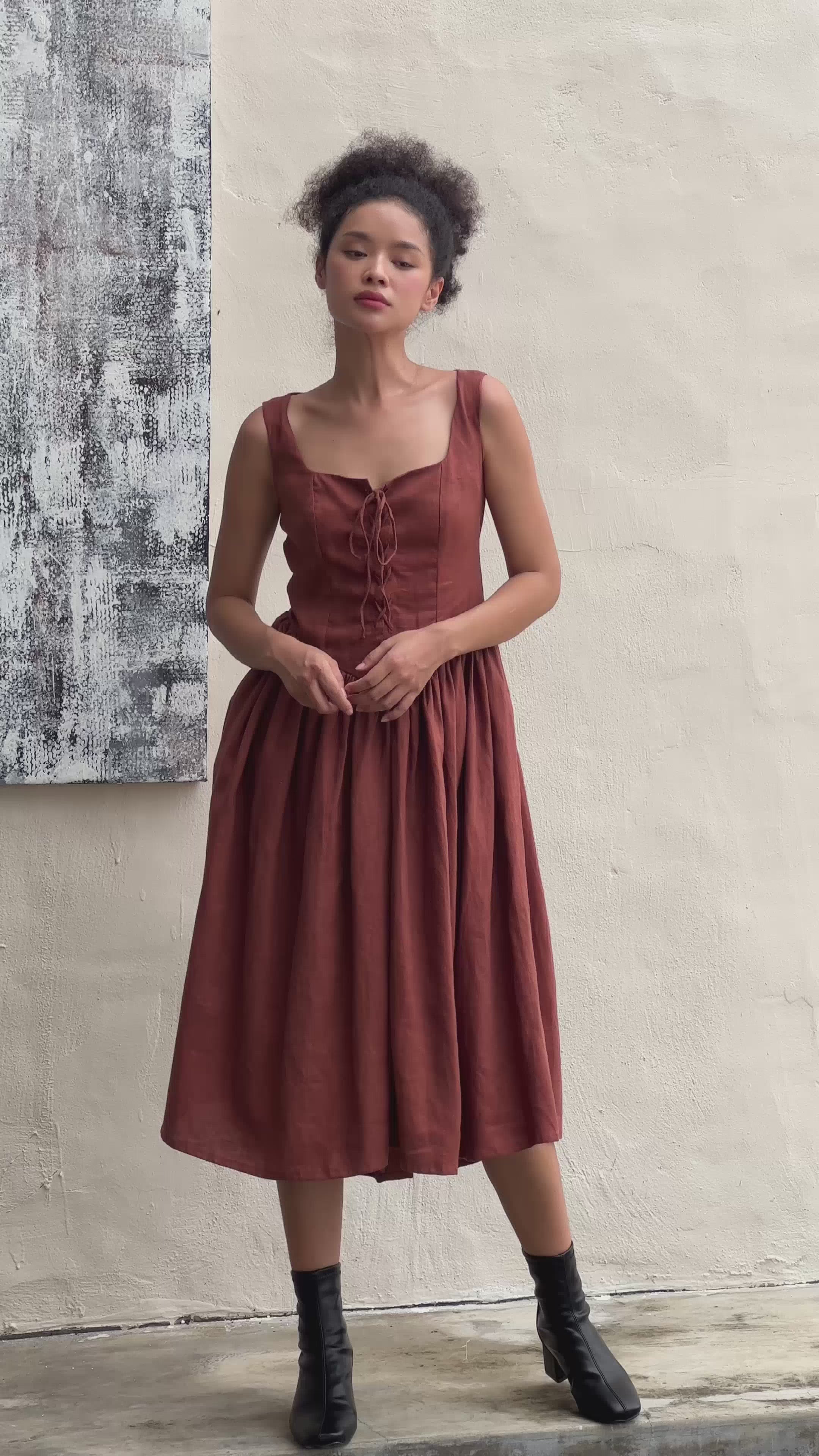 Bow back linen dress