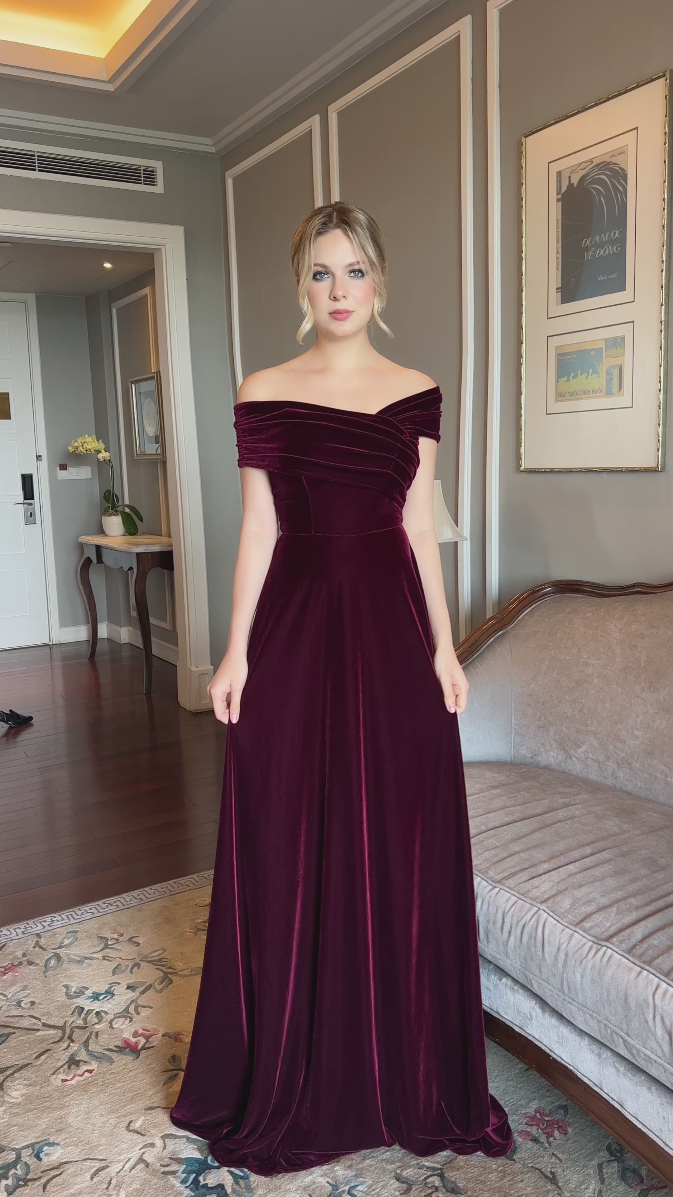 Off-shoulder velvet dress