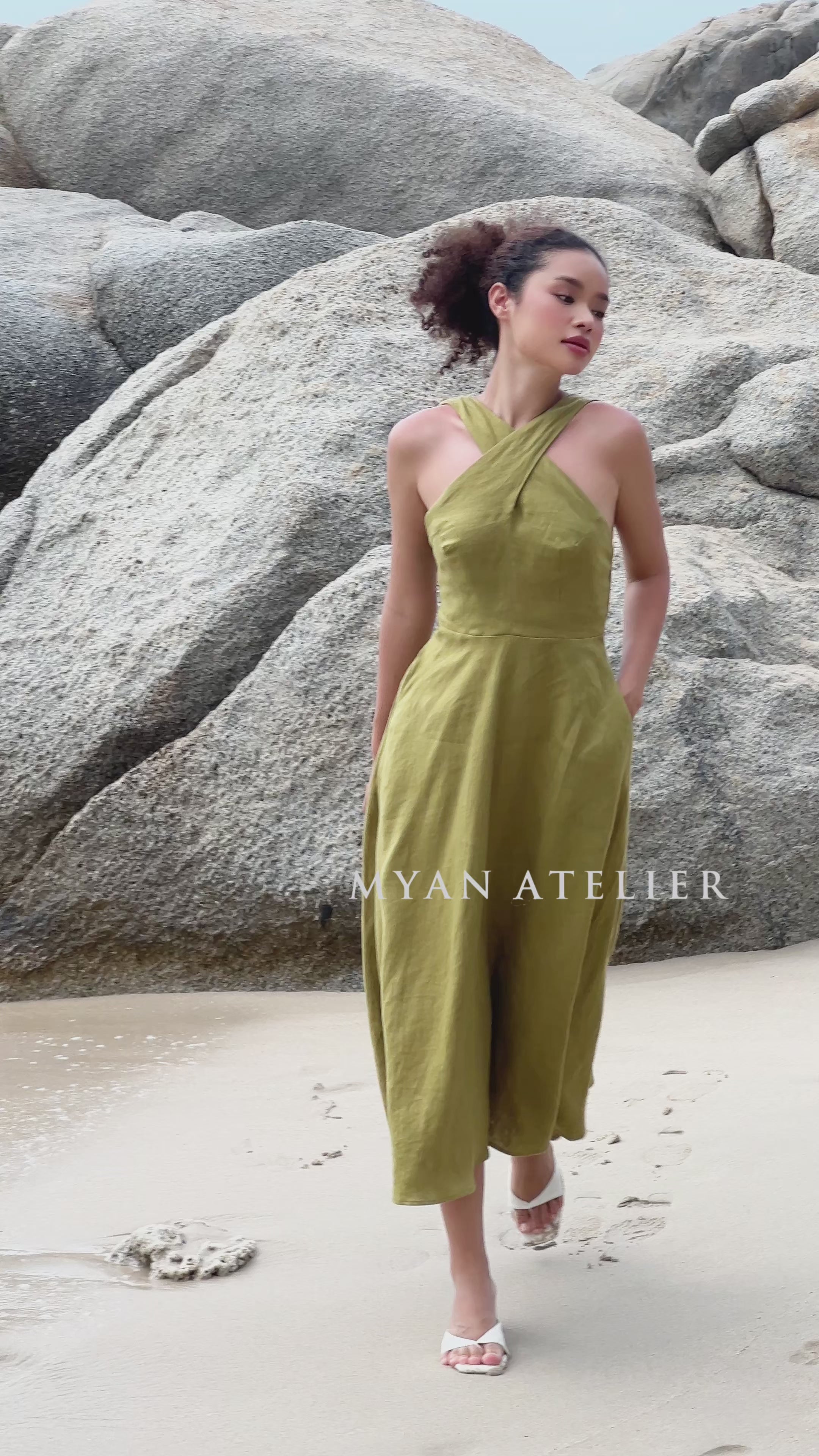 Cross halter linen dress