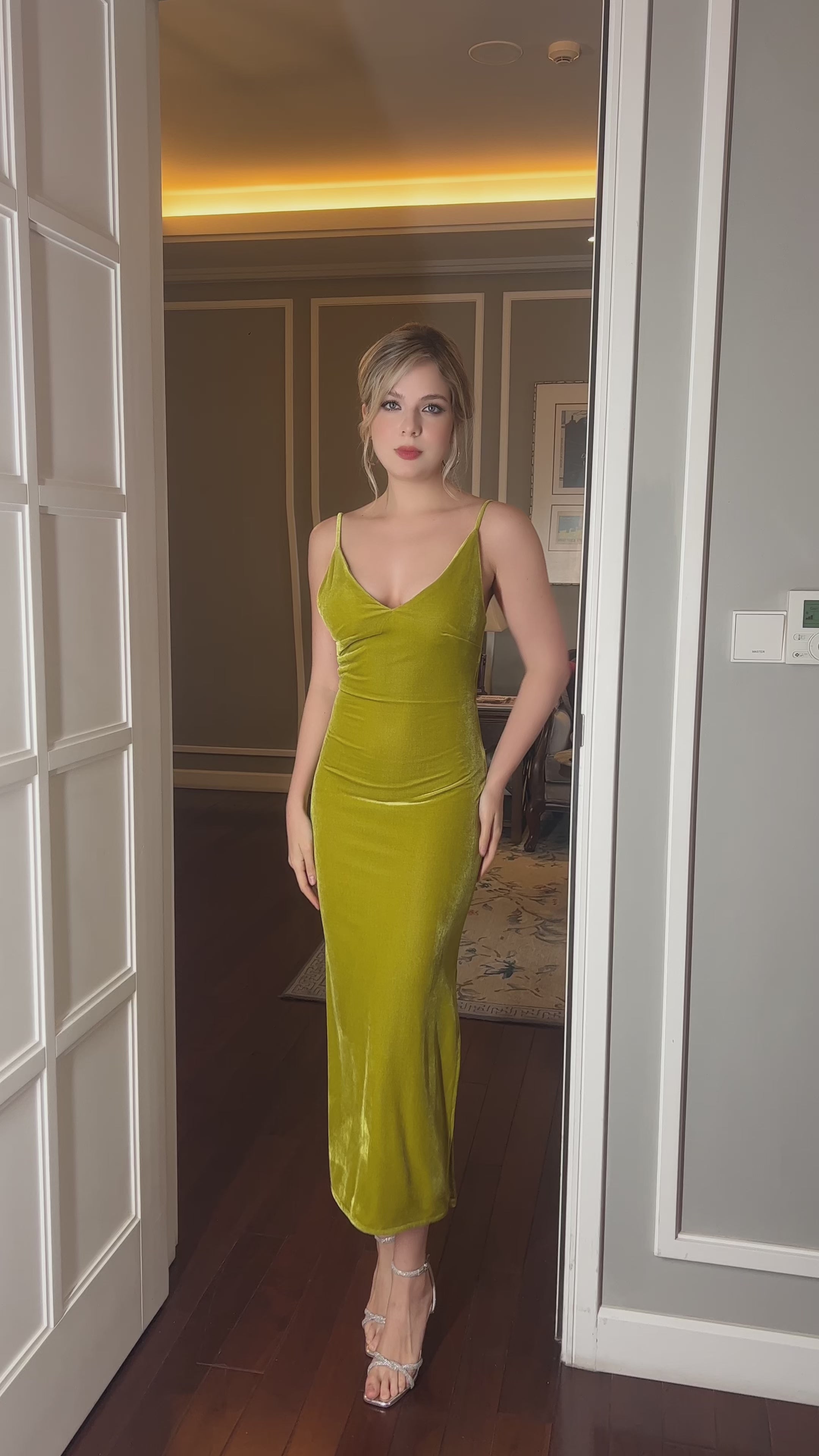 velvet spaghetti strap dress