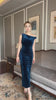 long blue velvet bridesmaid gown