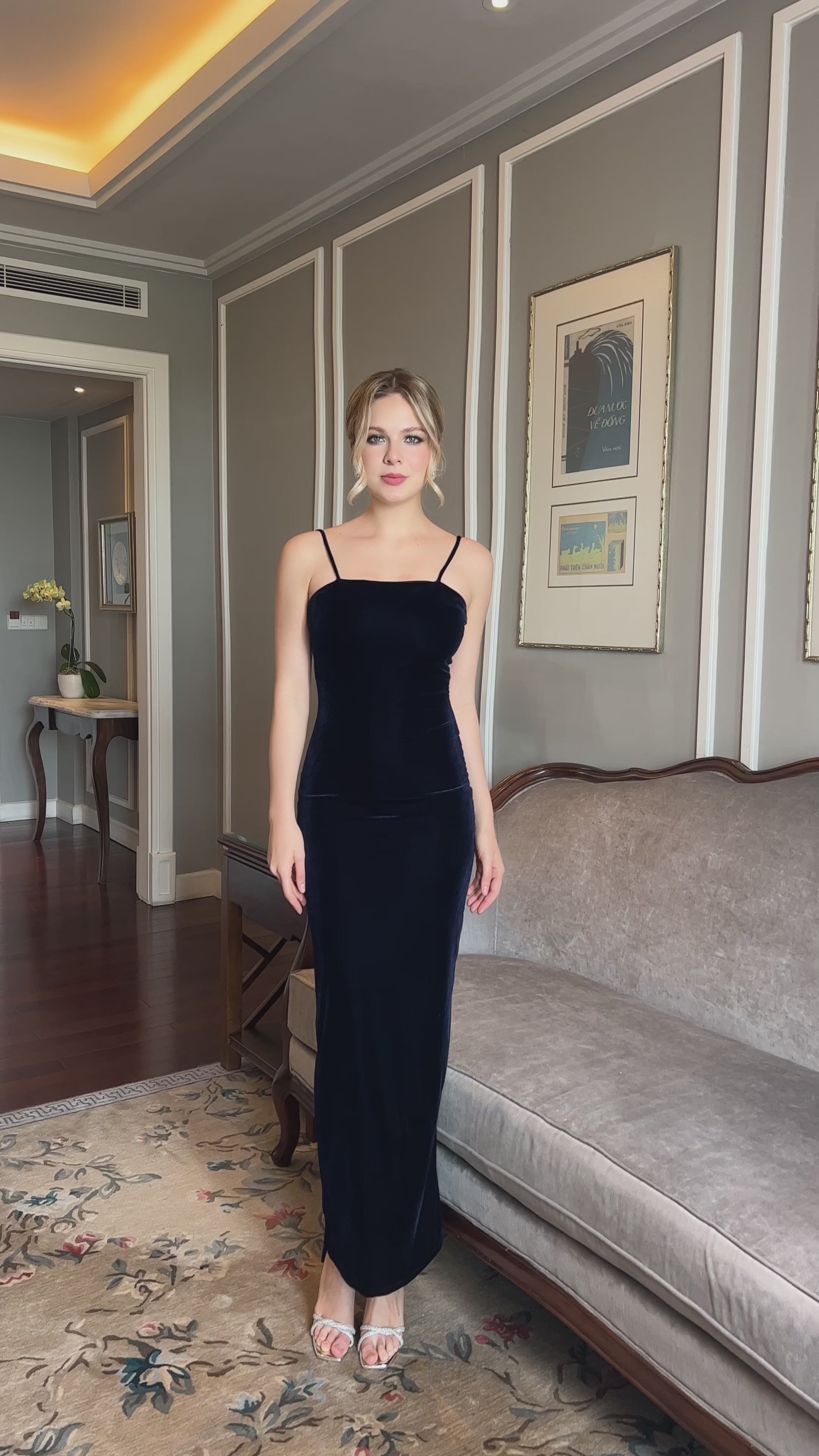 minimalist evening velvet dress 