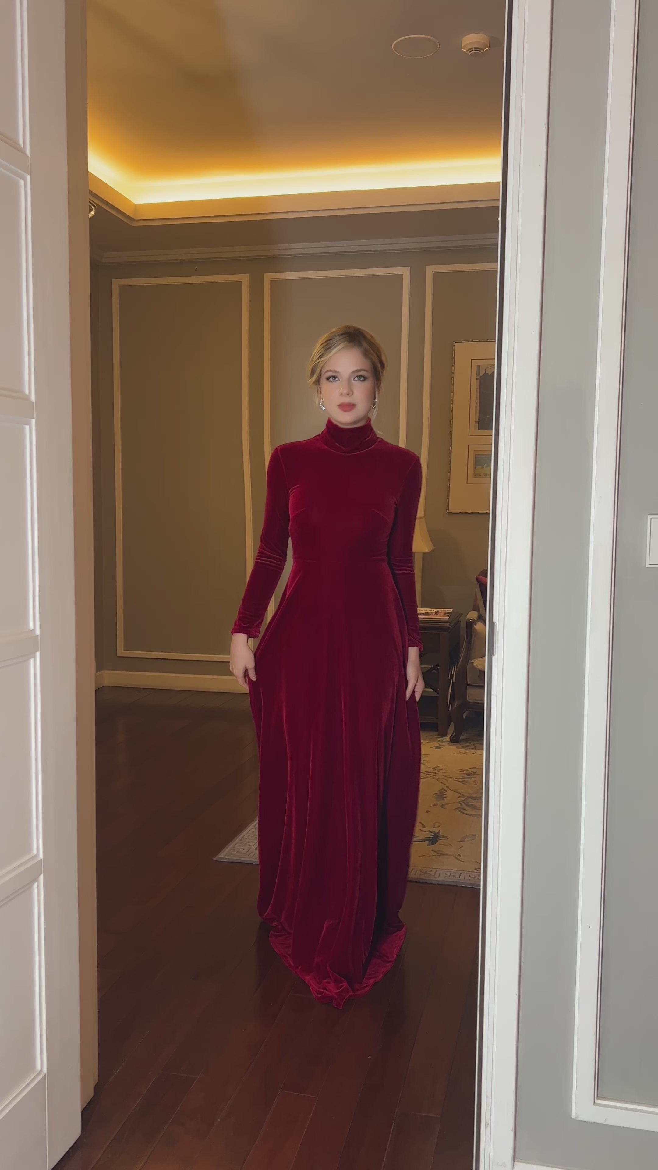 modest velvet maxi dress for women