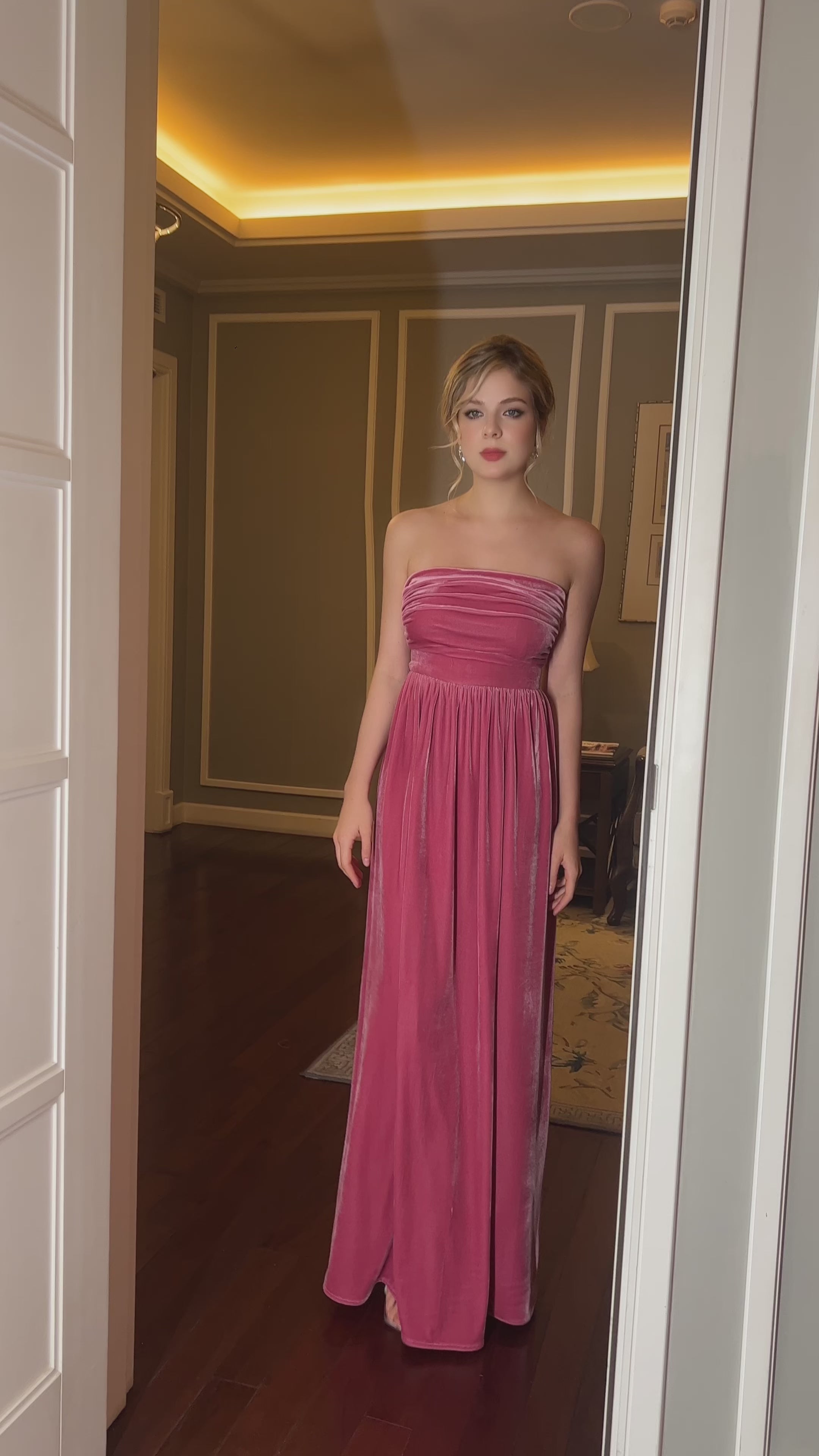 pink velvet bridesmaid dress