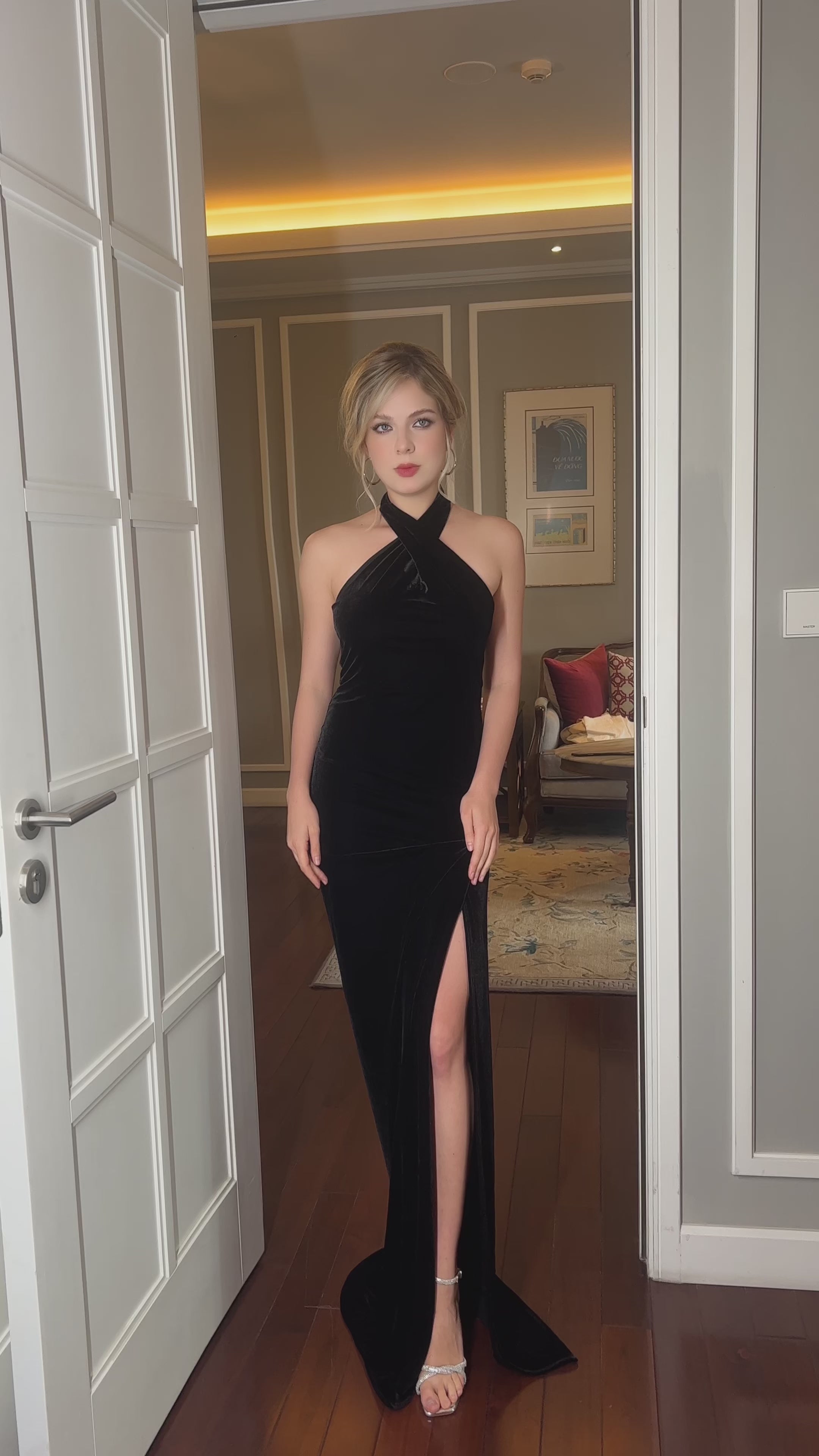 evening velvet maxi dress