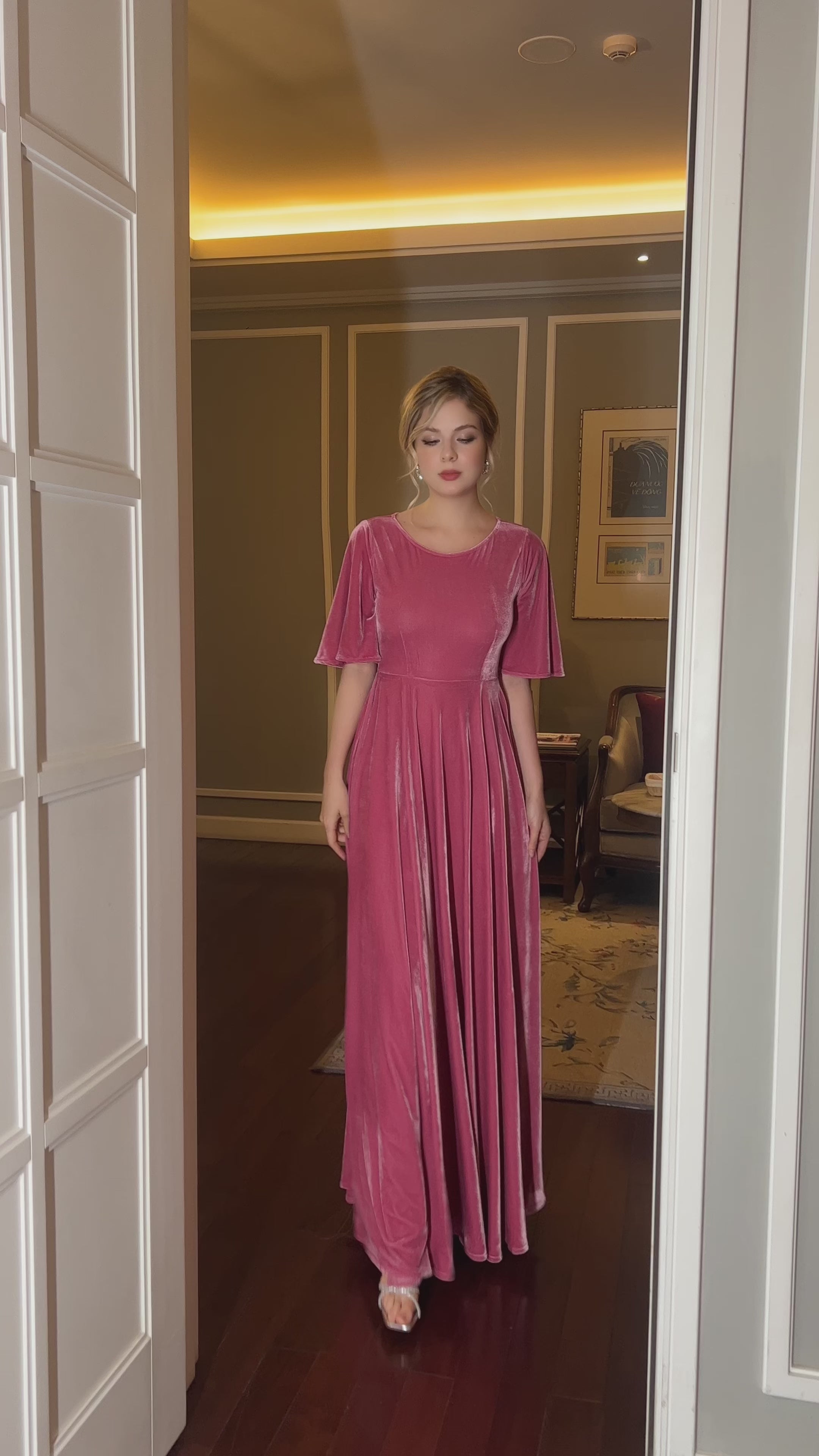 velvet dress flutter sleeves