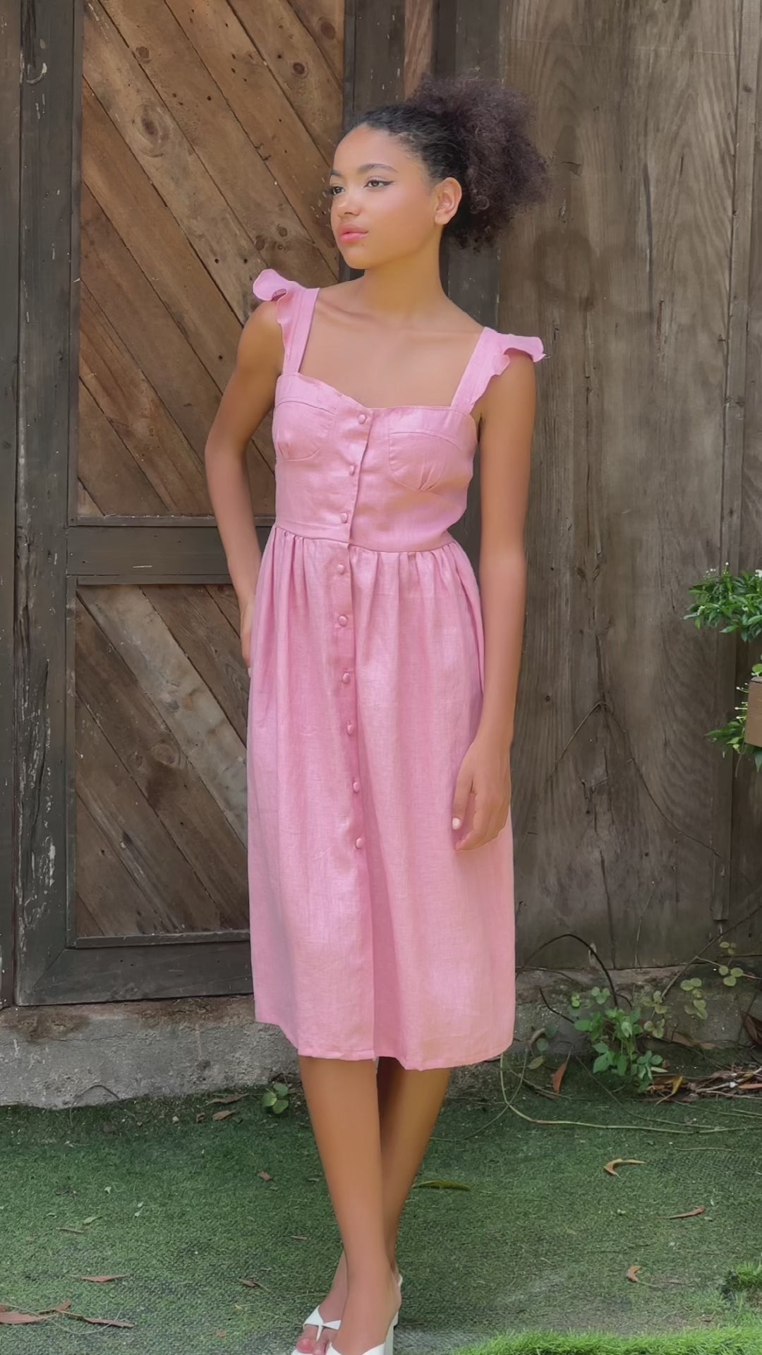 Casual pink linen sundress