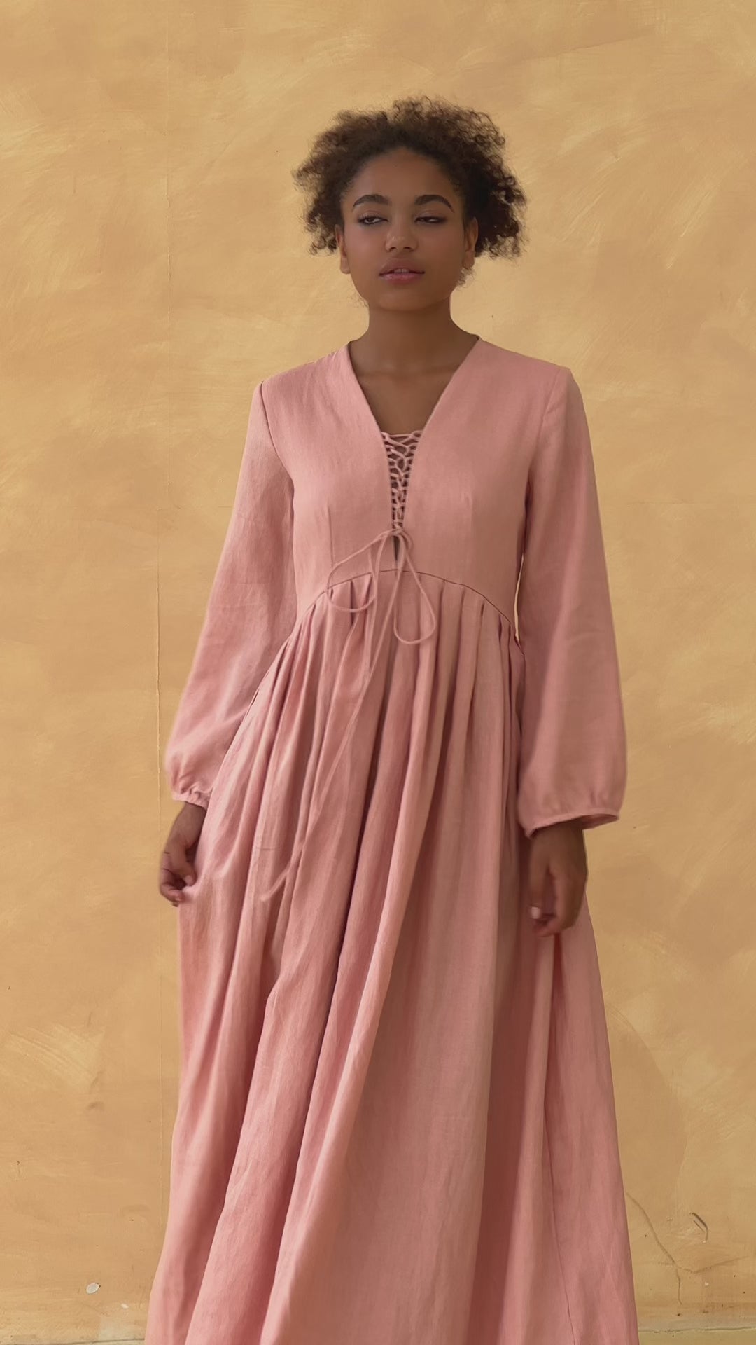 Lace up linen maxi dress